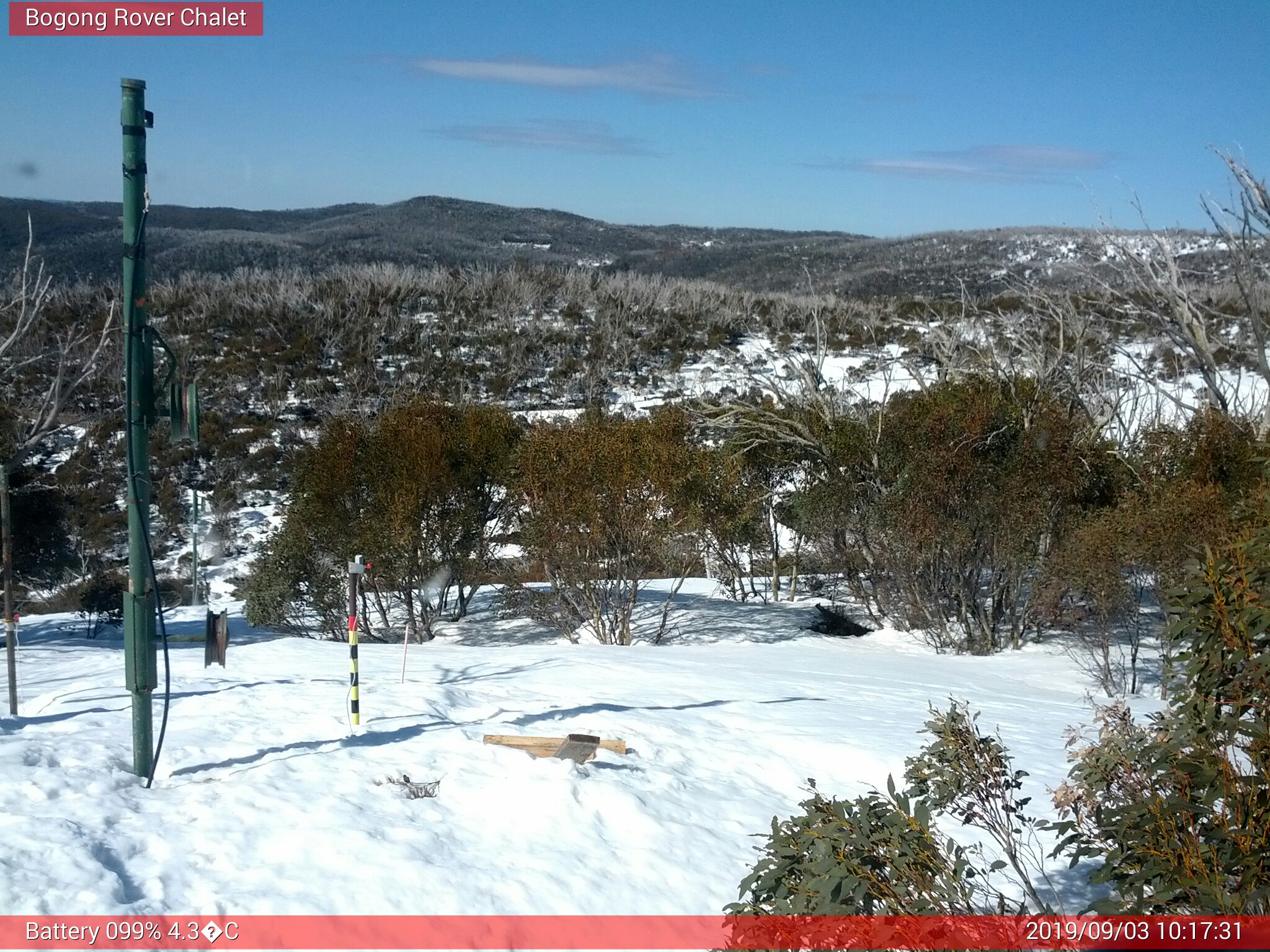 Bogong Web Cam 10:17am Tuesday 3rd of September 2019