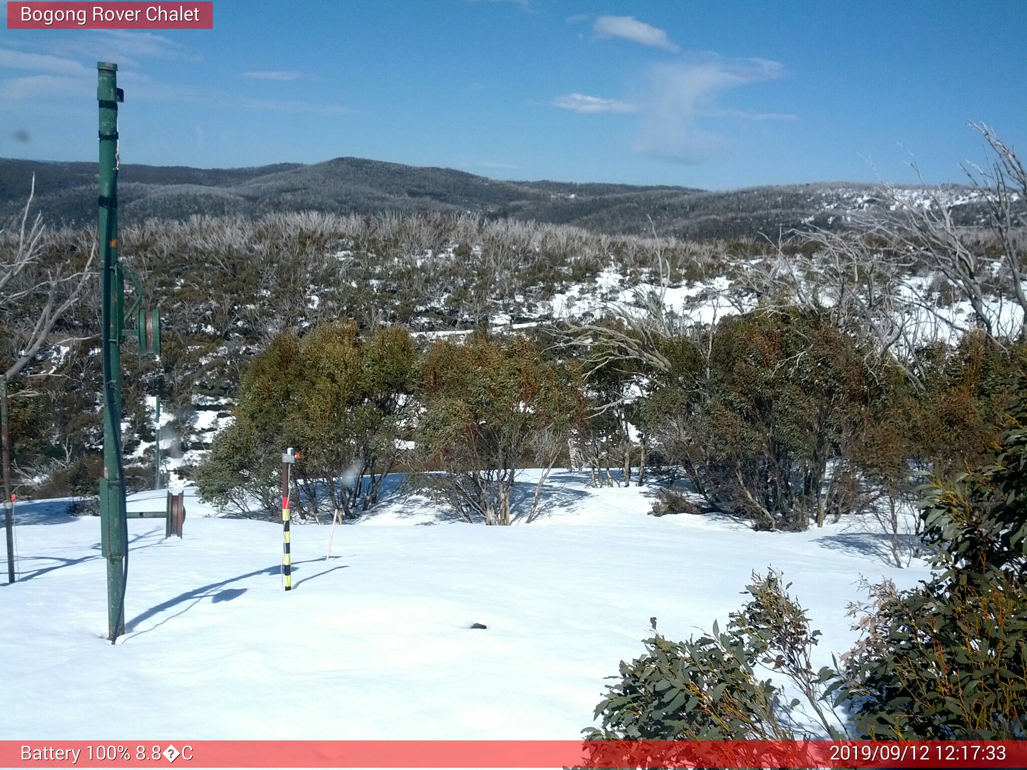 Bogong Web Cam 12:17pm Thursday 12th of September 2019