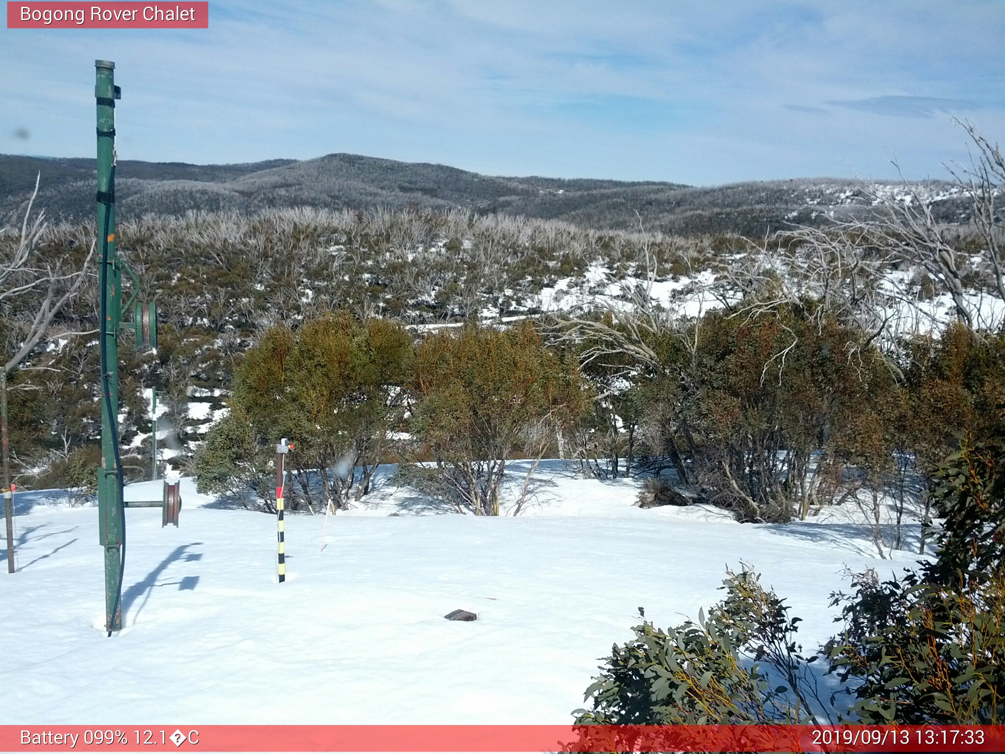 Bogong Web Cam 1:17pm Friday 13th of September 2019