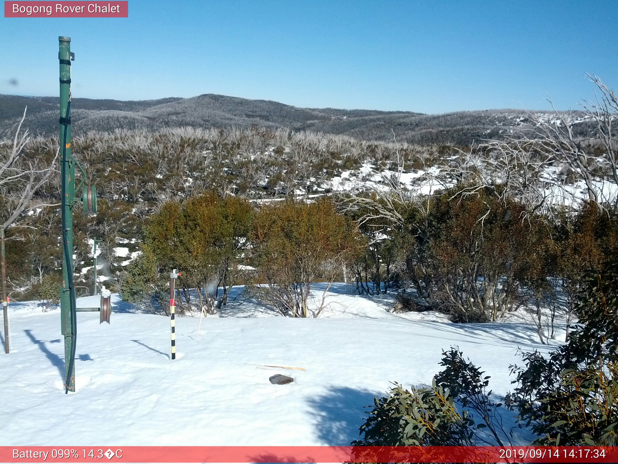 Bogong Web Cam 2:17pm Saturday 14th of September 2019