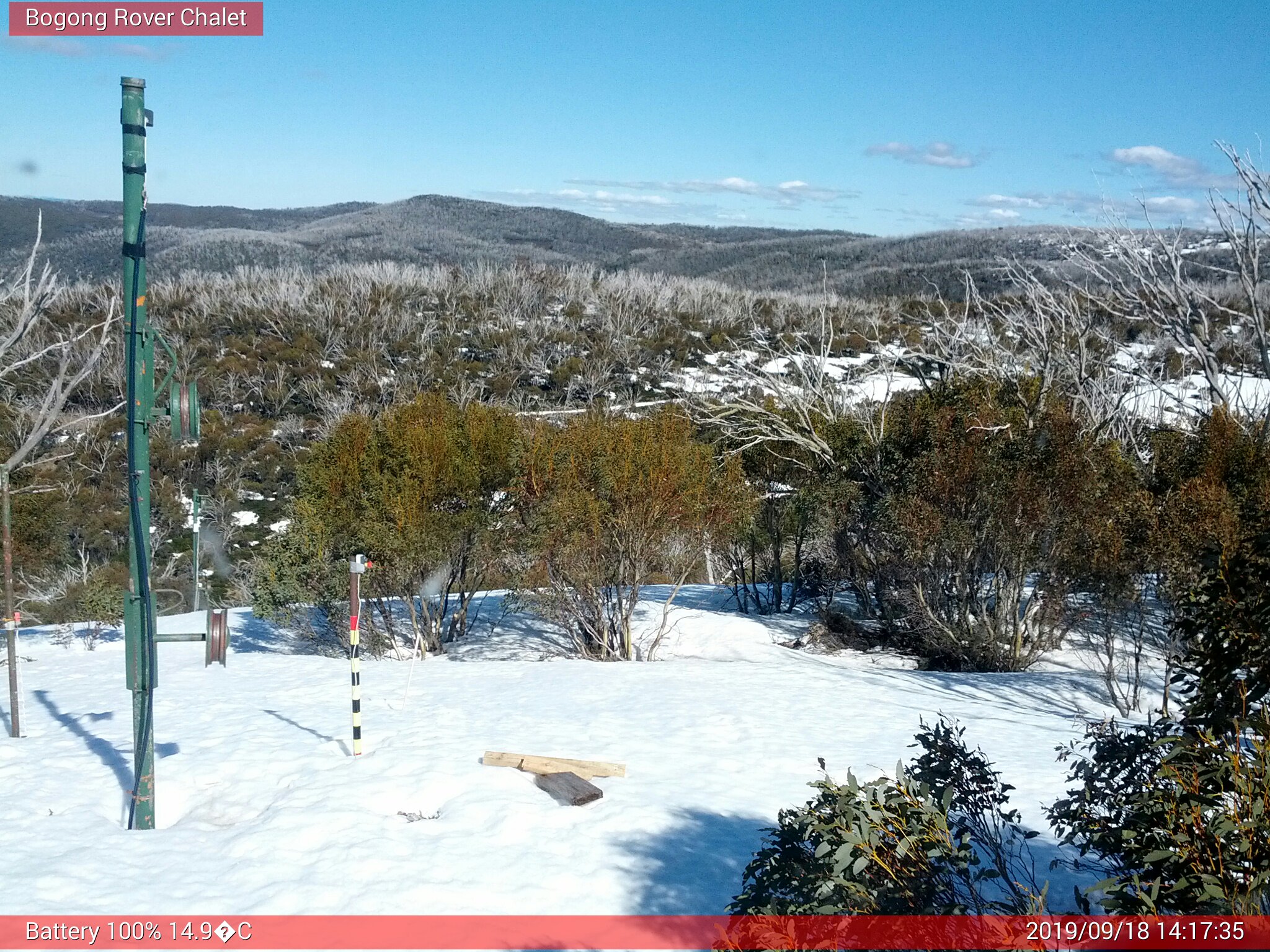 Bogong Web Cam 2:17pm Wednesday 18th of September 2019