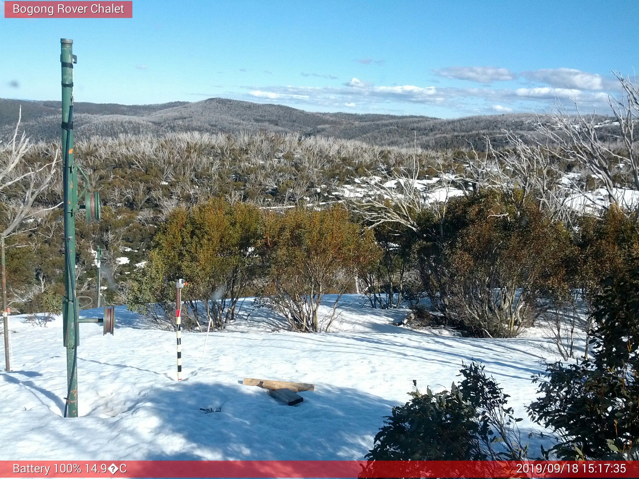 Bogong Web Cam 3:17pm Wednesday 18th of September 2019