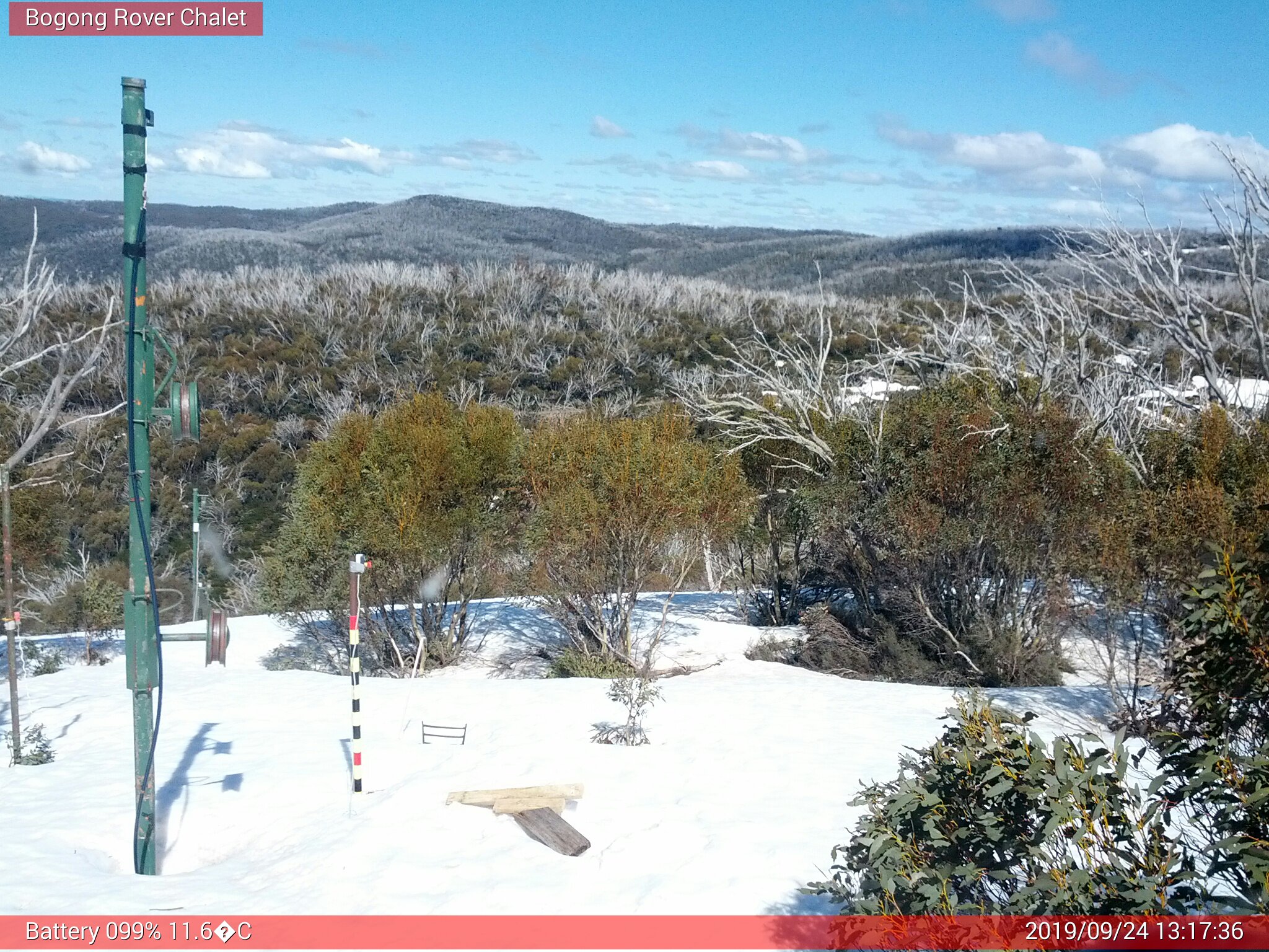 Bogong Web Cam 1:17pm Tuesday 24th of September 2019