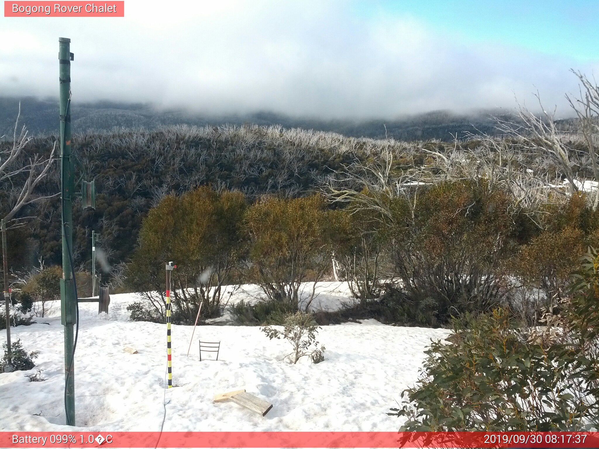 Bogong Web Cam 8:17am Monday 30th of September 2019