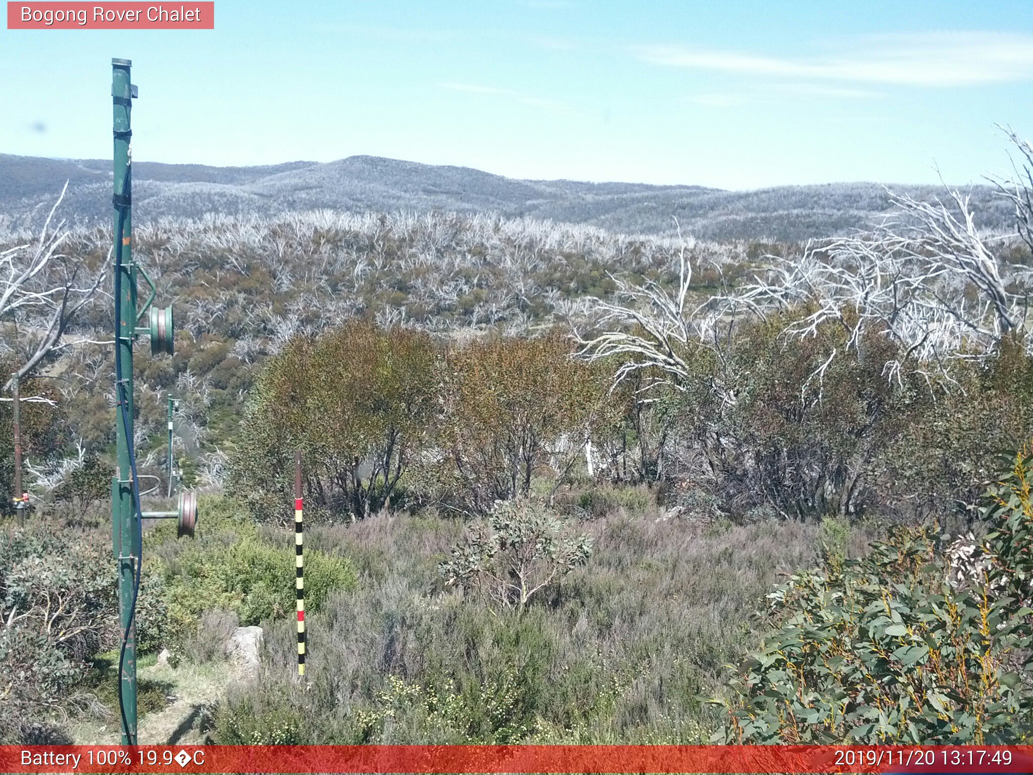 Bogong Web Cam 1:17pm Wednesday 20th of November 2019