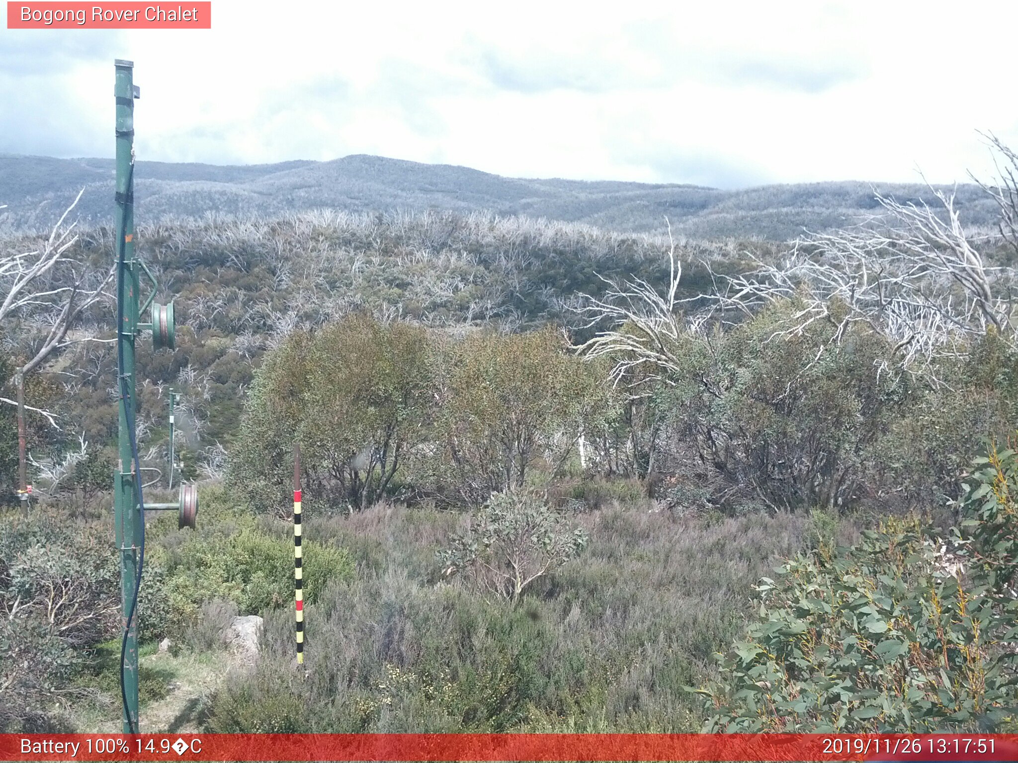 Bogong Web Cam 1:17pm Tuesday 26th of November 2019