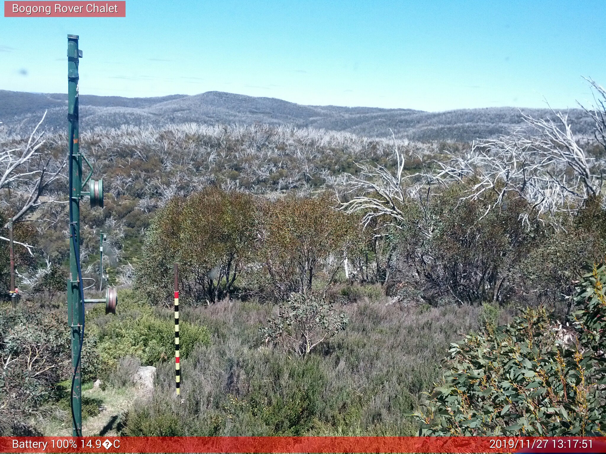 Bogong Web Cam 1:17pm Wednesday 27th of November 2019