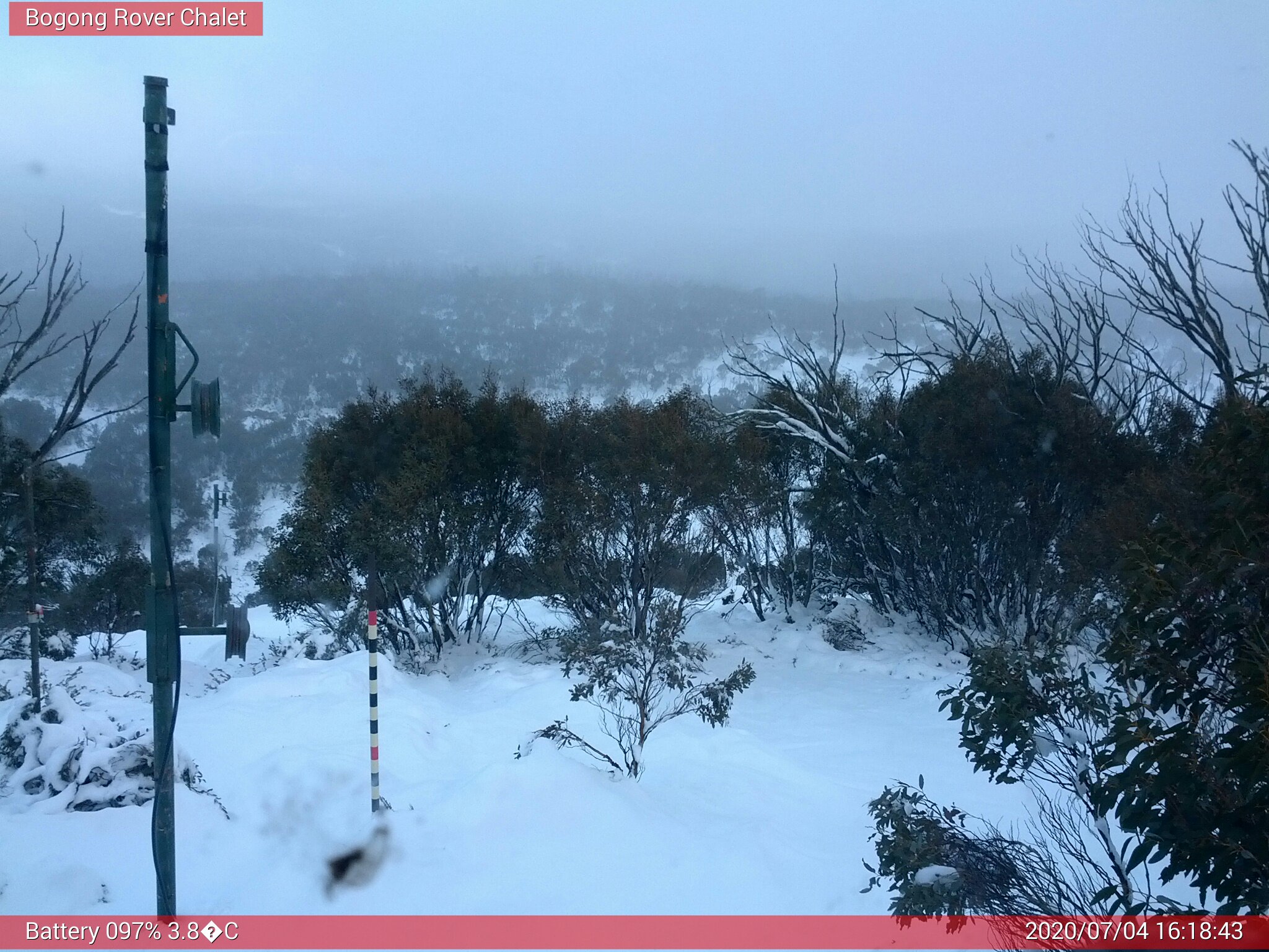 Bogong Web Cam 4:18pm Saturday 4th of July 2020