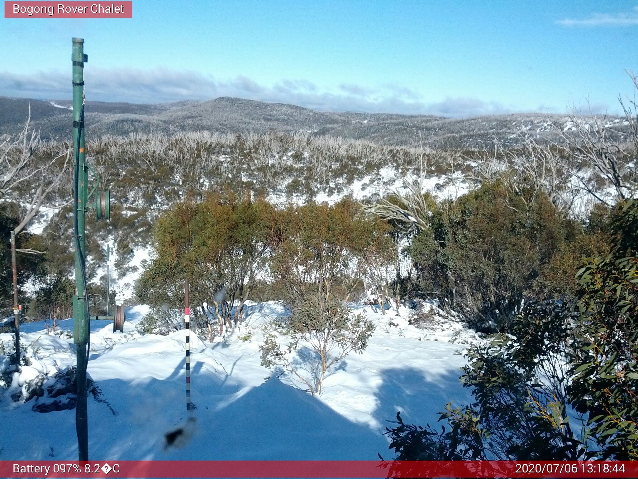 Bogong Web Cam 1:18pm Monday 6th of July 2020