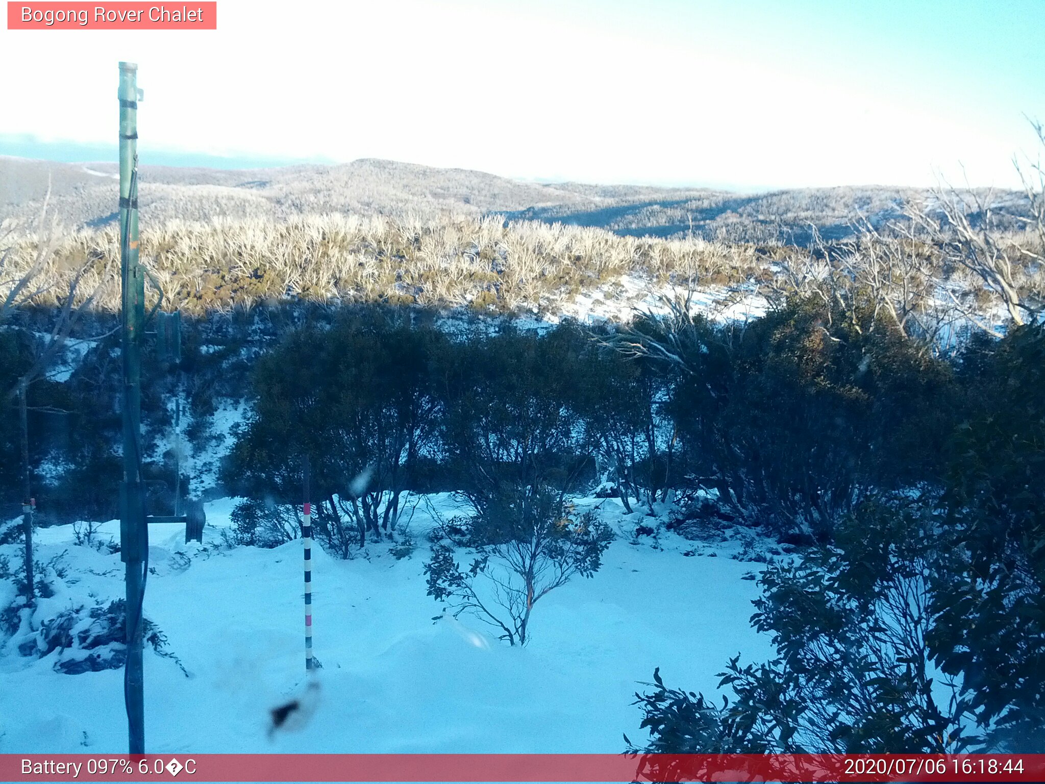 Bogong Web Cam 4:18pm Monday 6th of July 2020