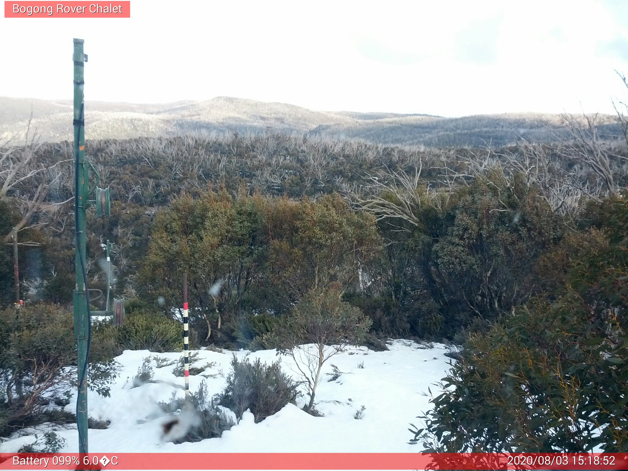 Bogong Web Cam 3:18pm Monday 3rd of August 2020