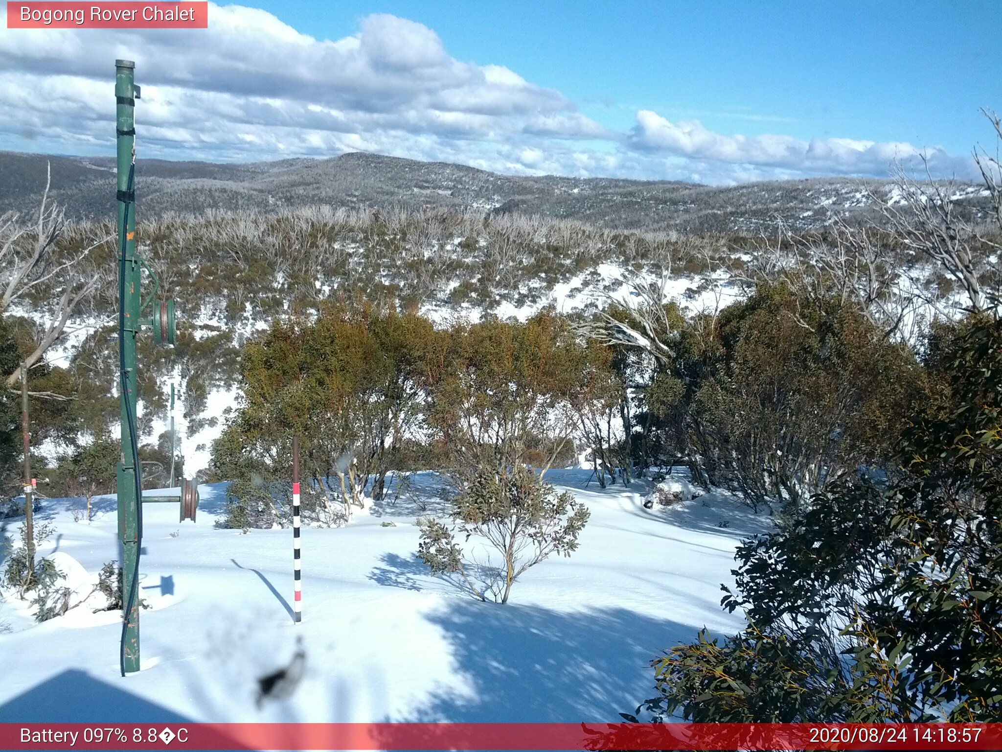 Bogong Web Cam 2:18pm Monday 24th of August 2020