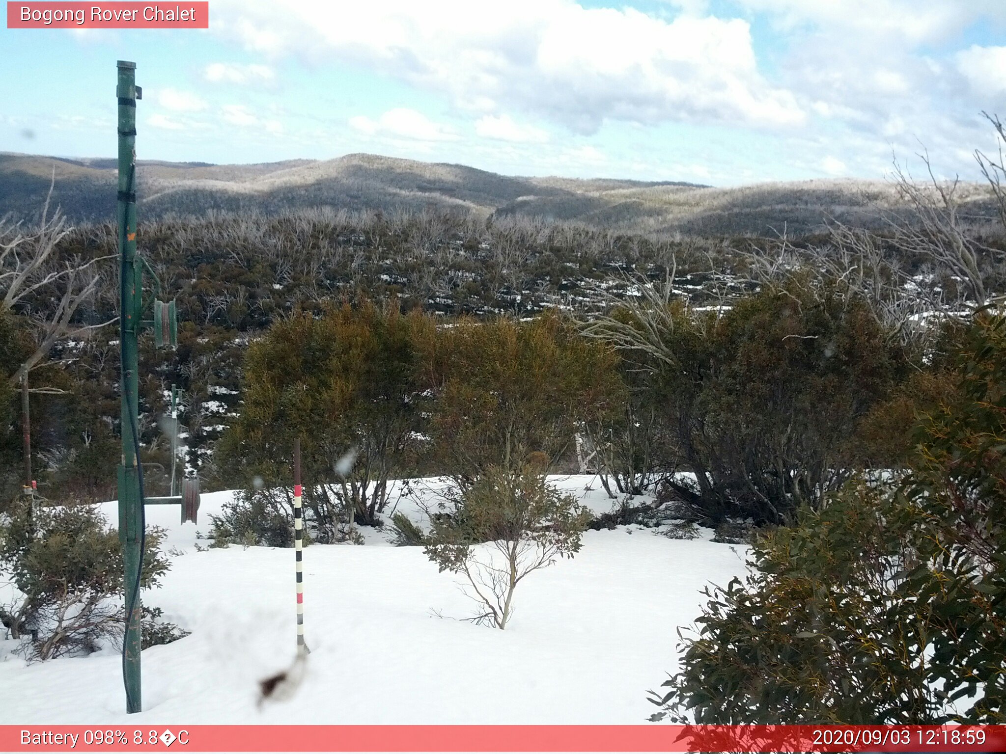 Bogong Web Cam 12:18pm Thursday 3rd of September 2020