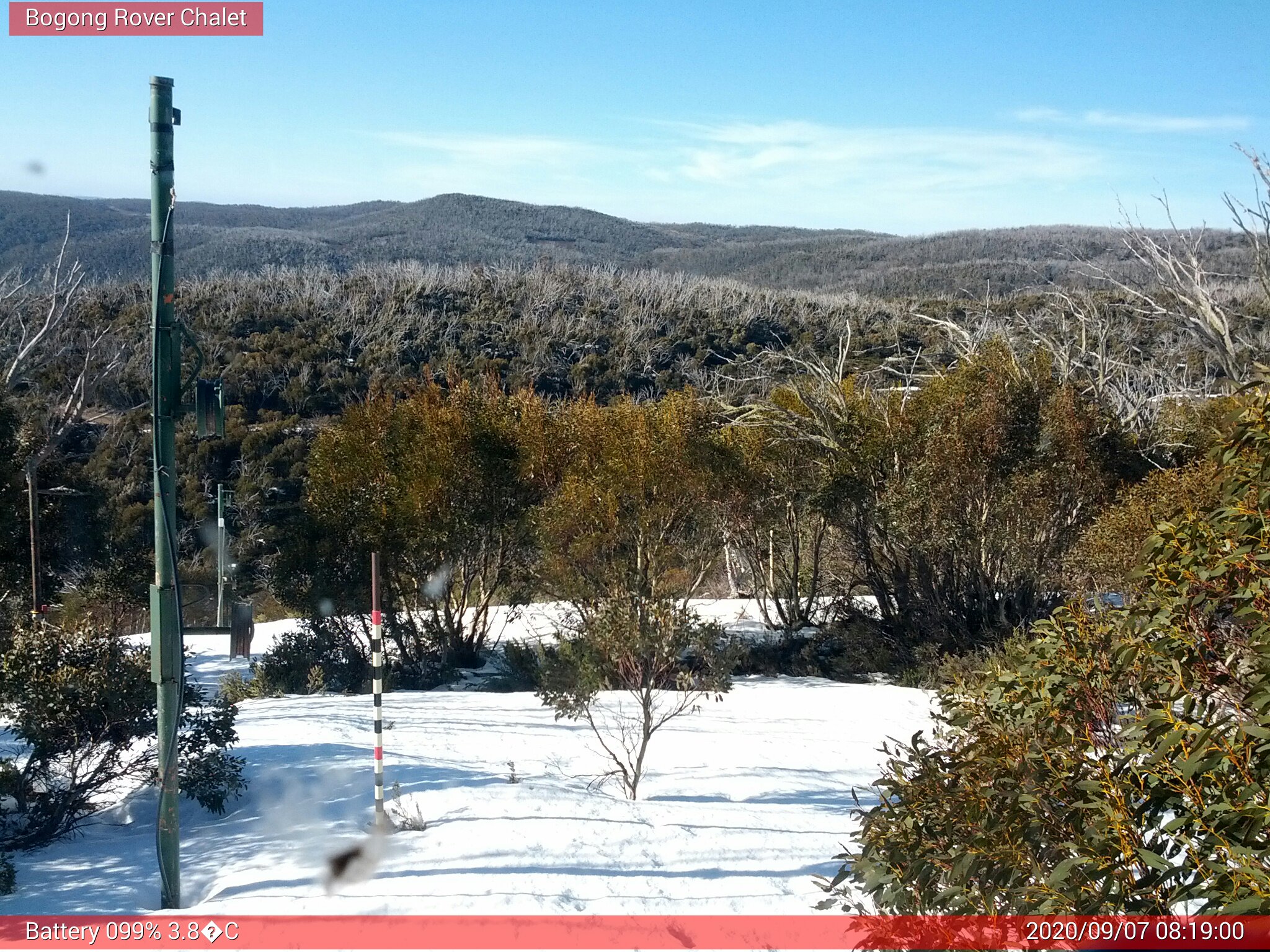 Bogong Web Cam 8:18am Monday 7th of September 2020