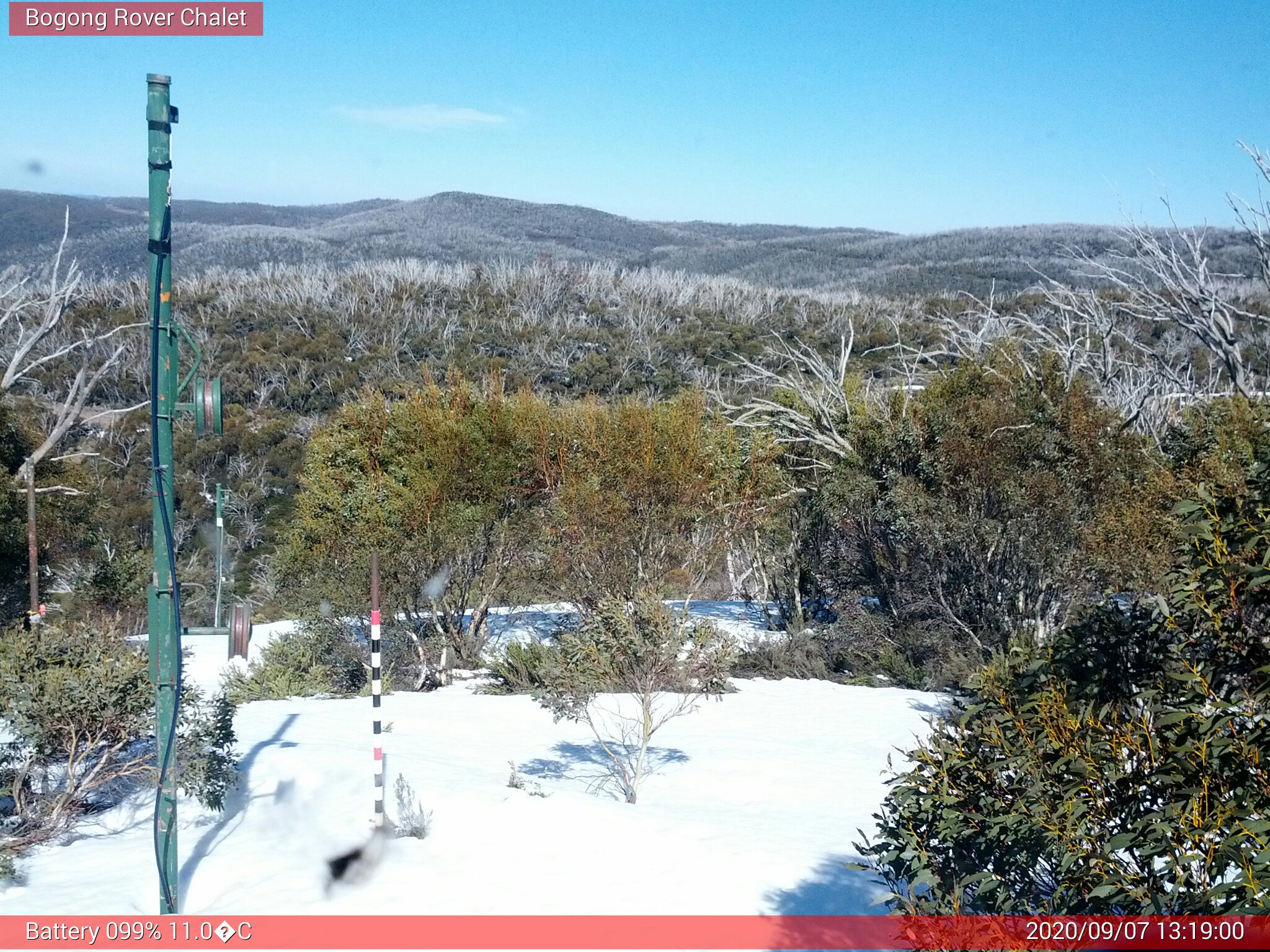 Bogong Web Cam 1:18pm Monday 7th of September 2020