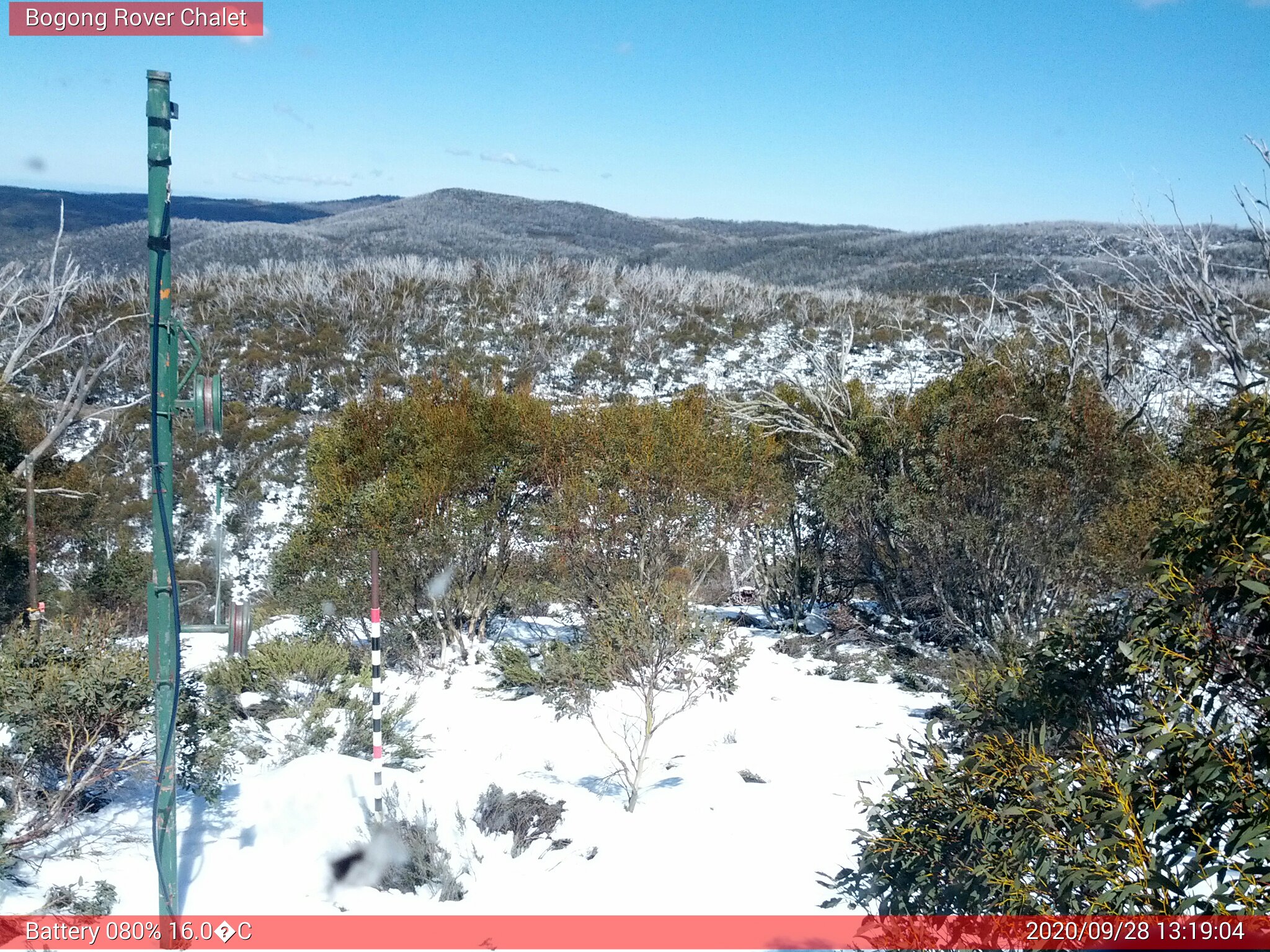 Bogong Web Cam 1:19pm Monday 28th of September 2020