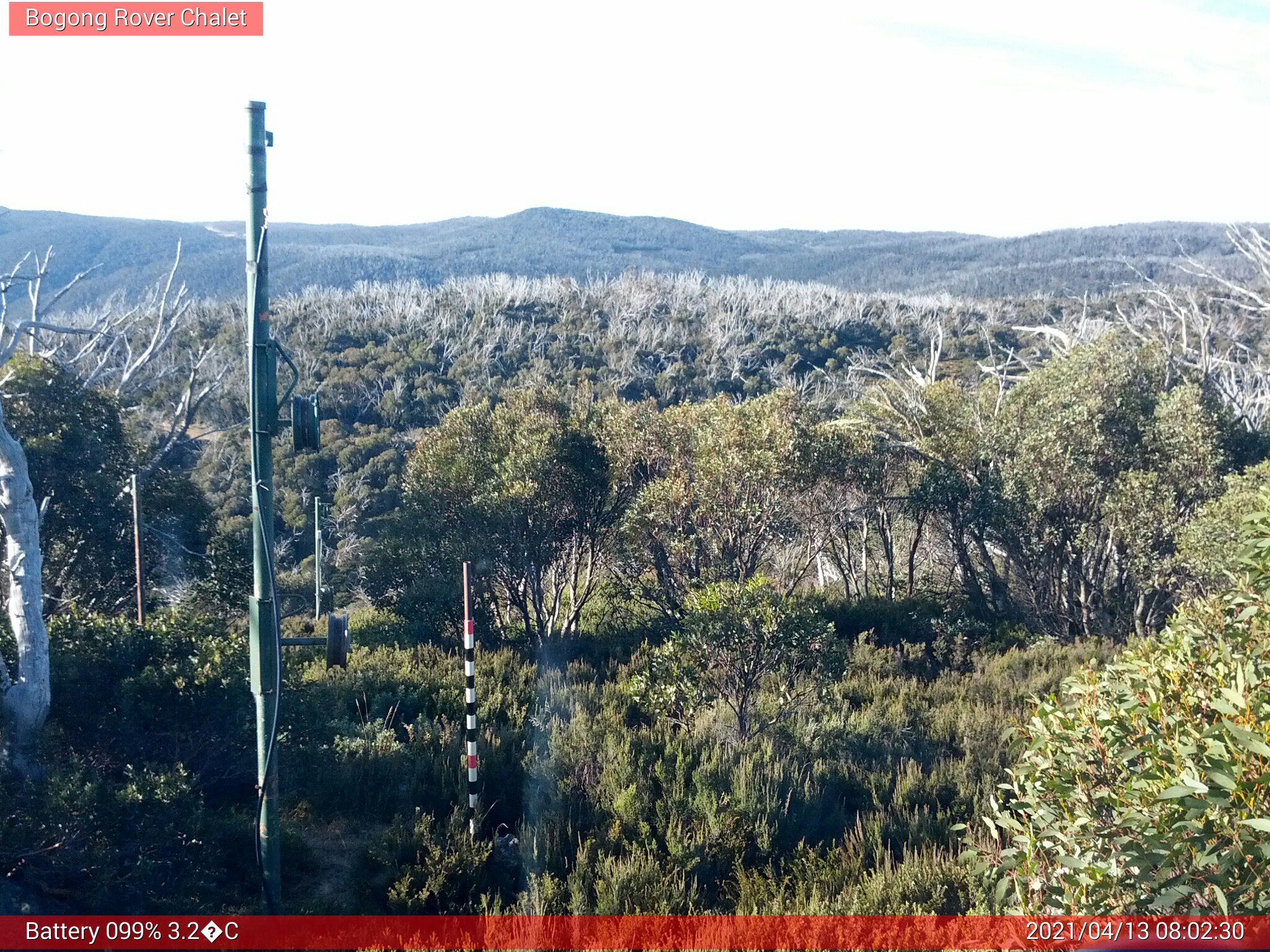 Bogong Web Cam 8:02am Tuesday 13th of April 2021