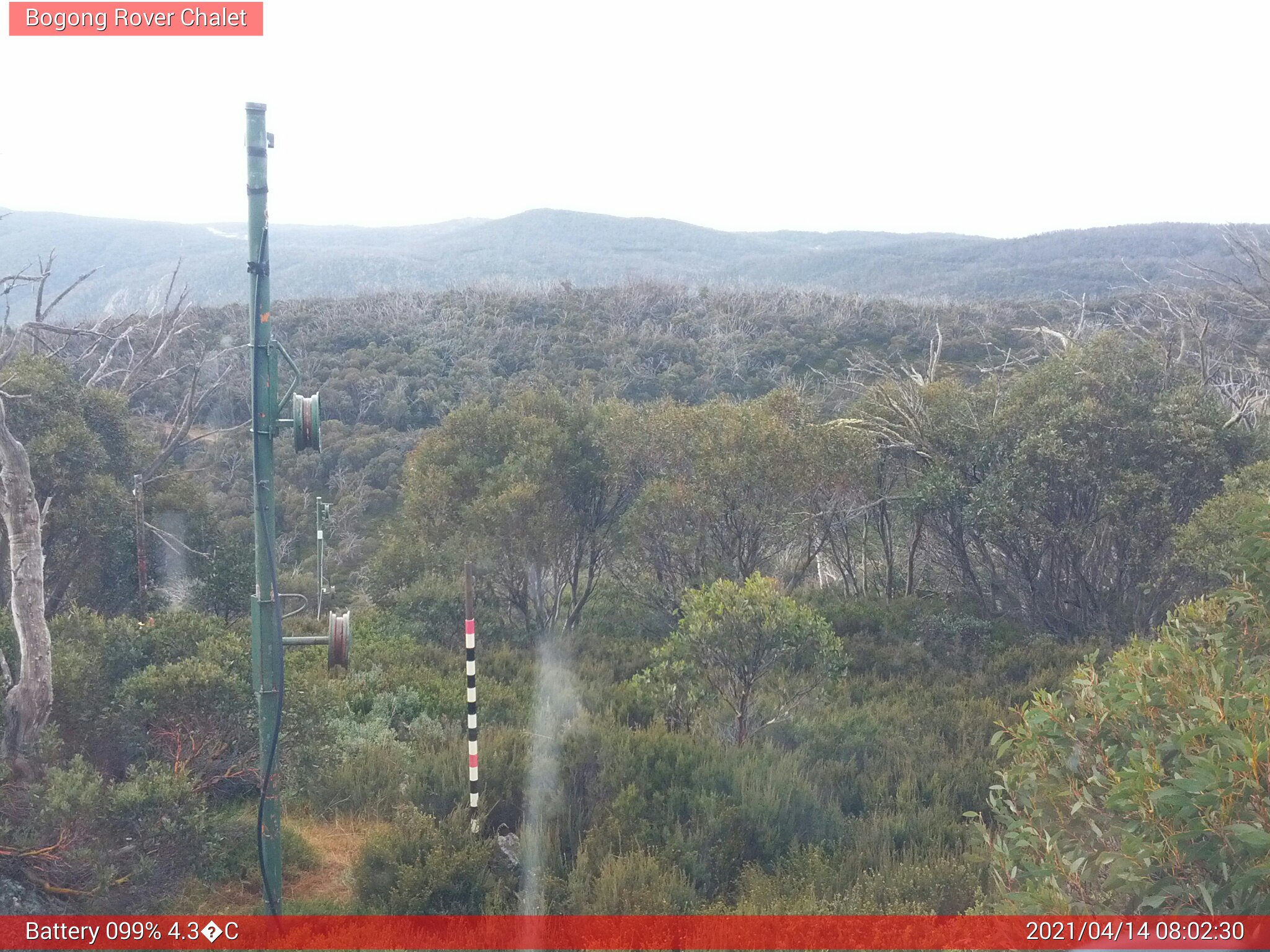 Bogong Web Cam 8:02am Wednesday 14th of April 2021