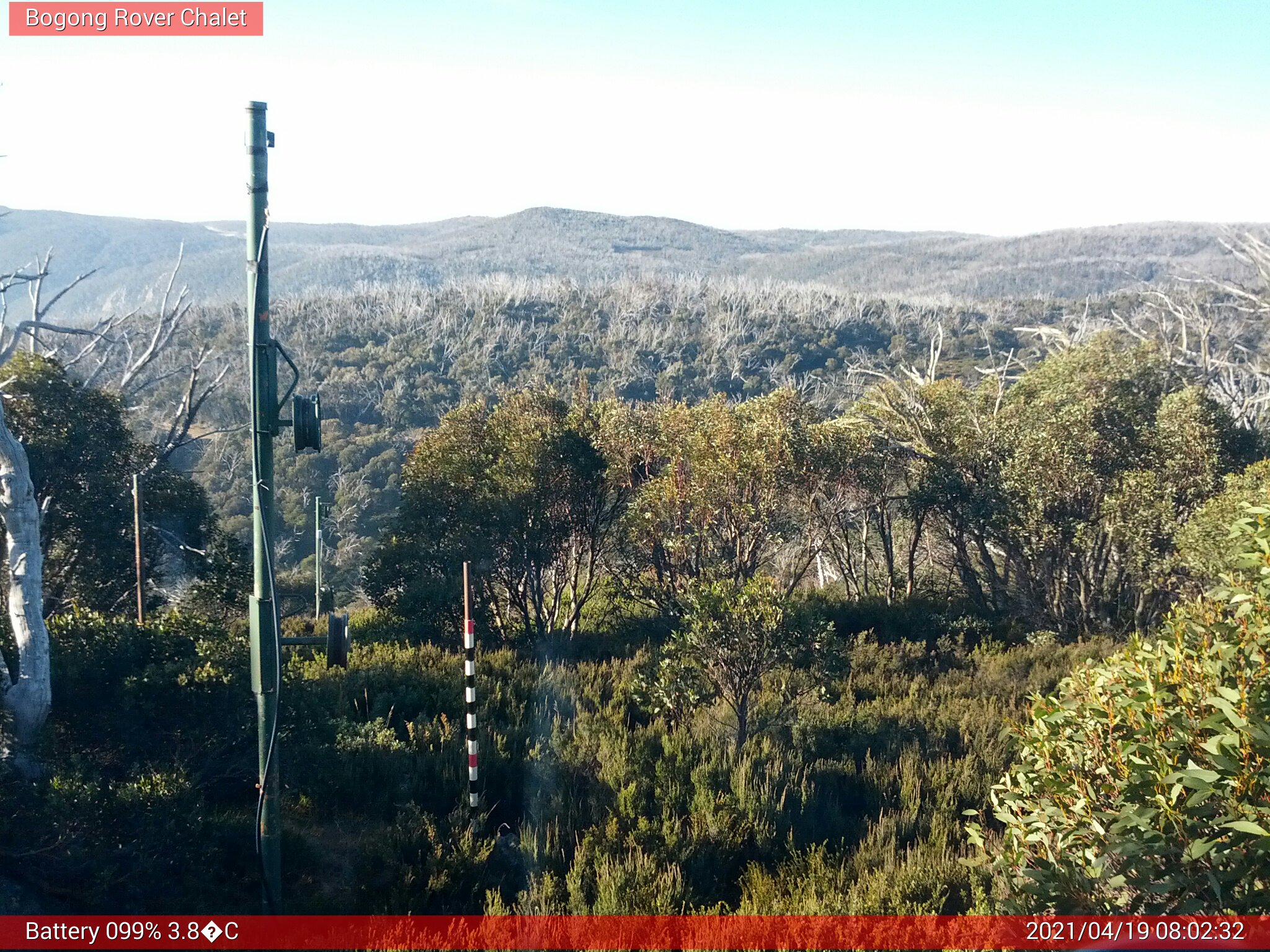 Bogong Web Cam 8:02am Monday 19th of April 2021