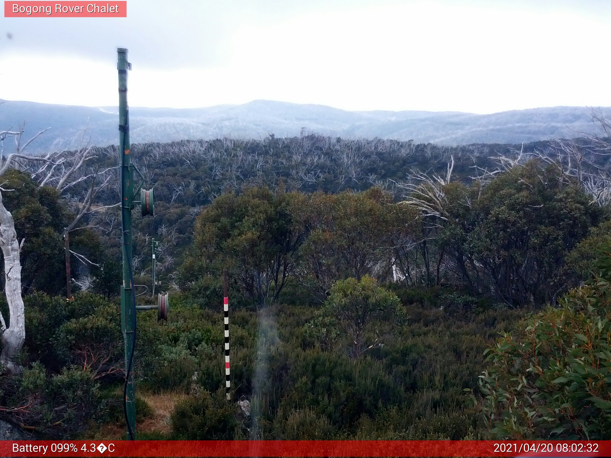 Bogong Web Cam 8:02am Tuesday 20th of April 2021