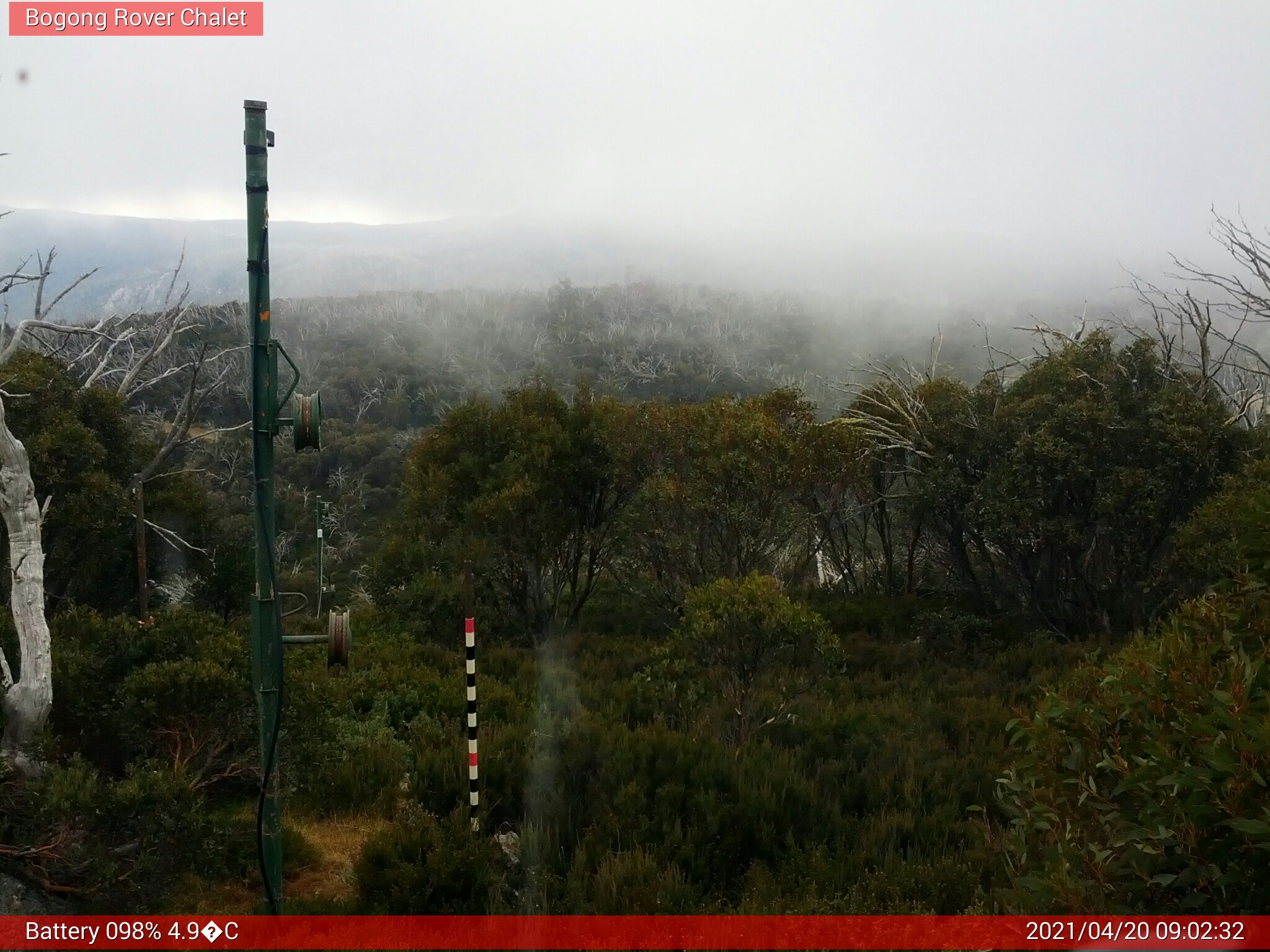 Bogong Web Cam 9:02am Tuesday 20th of April 2021