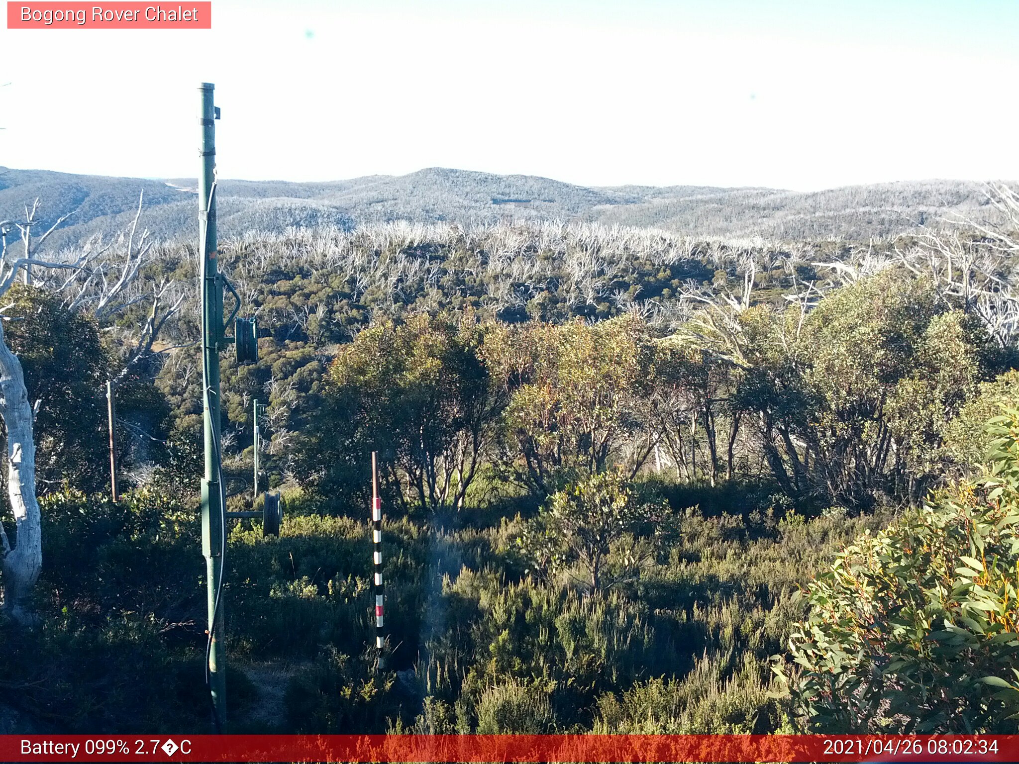 Bogong Web Cam 8:02am Monday 26th of April 2021