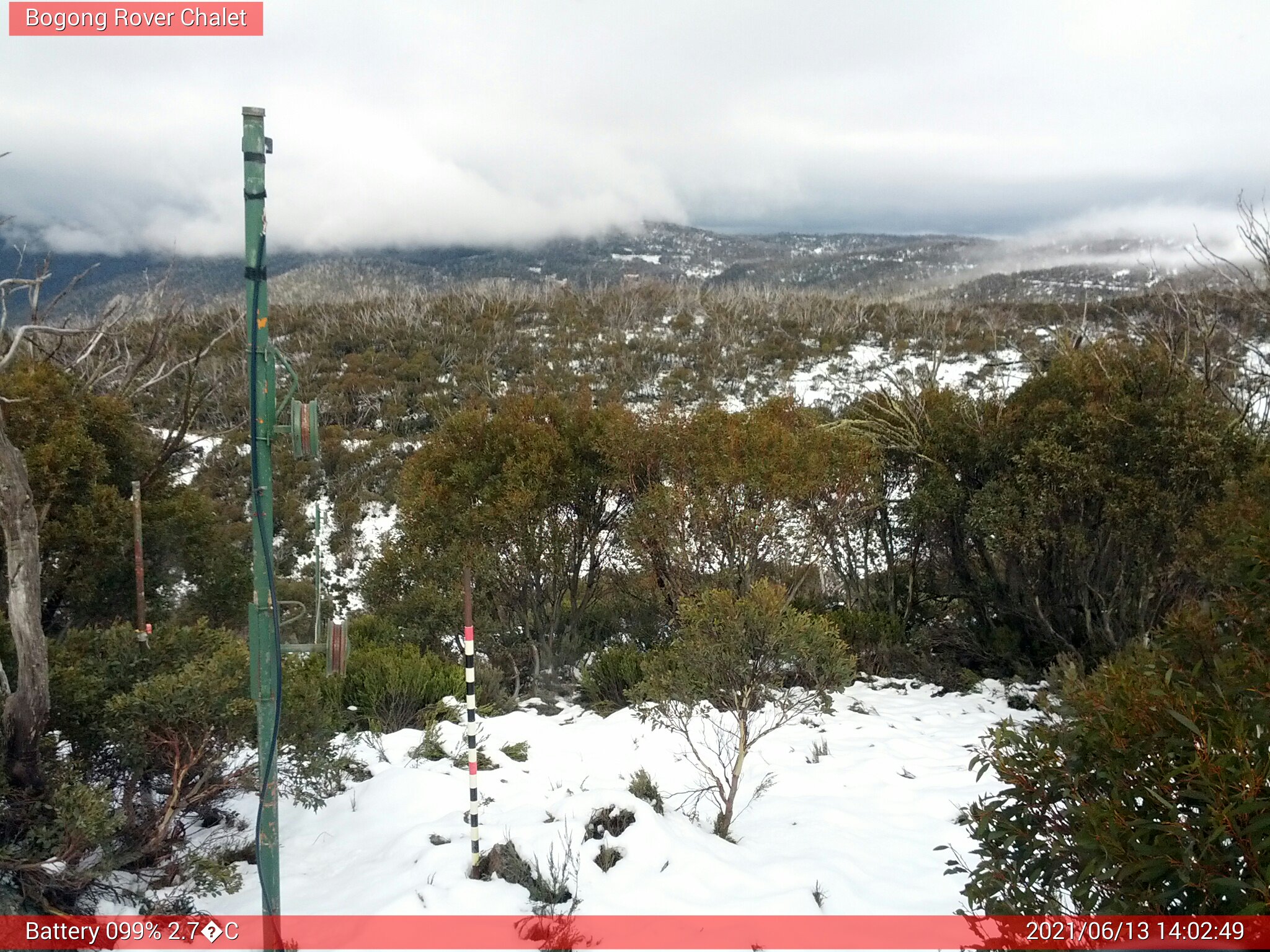 Bogong Web Cam 2:02pm Sunday 13th of June 2021