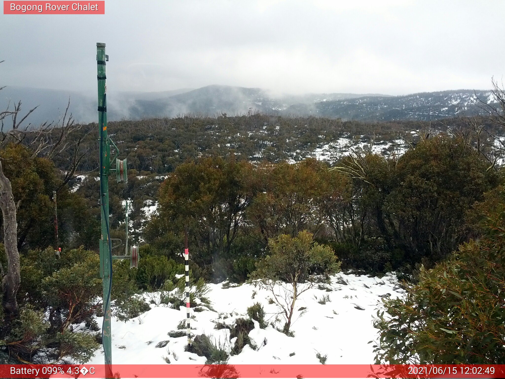 Bogong Web Cam 12:02pm Tuesday 15th of June 2021