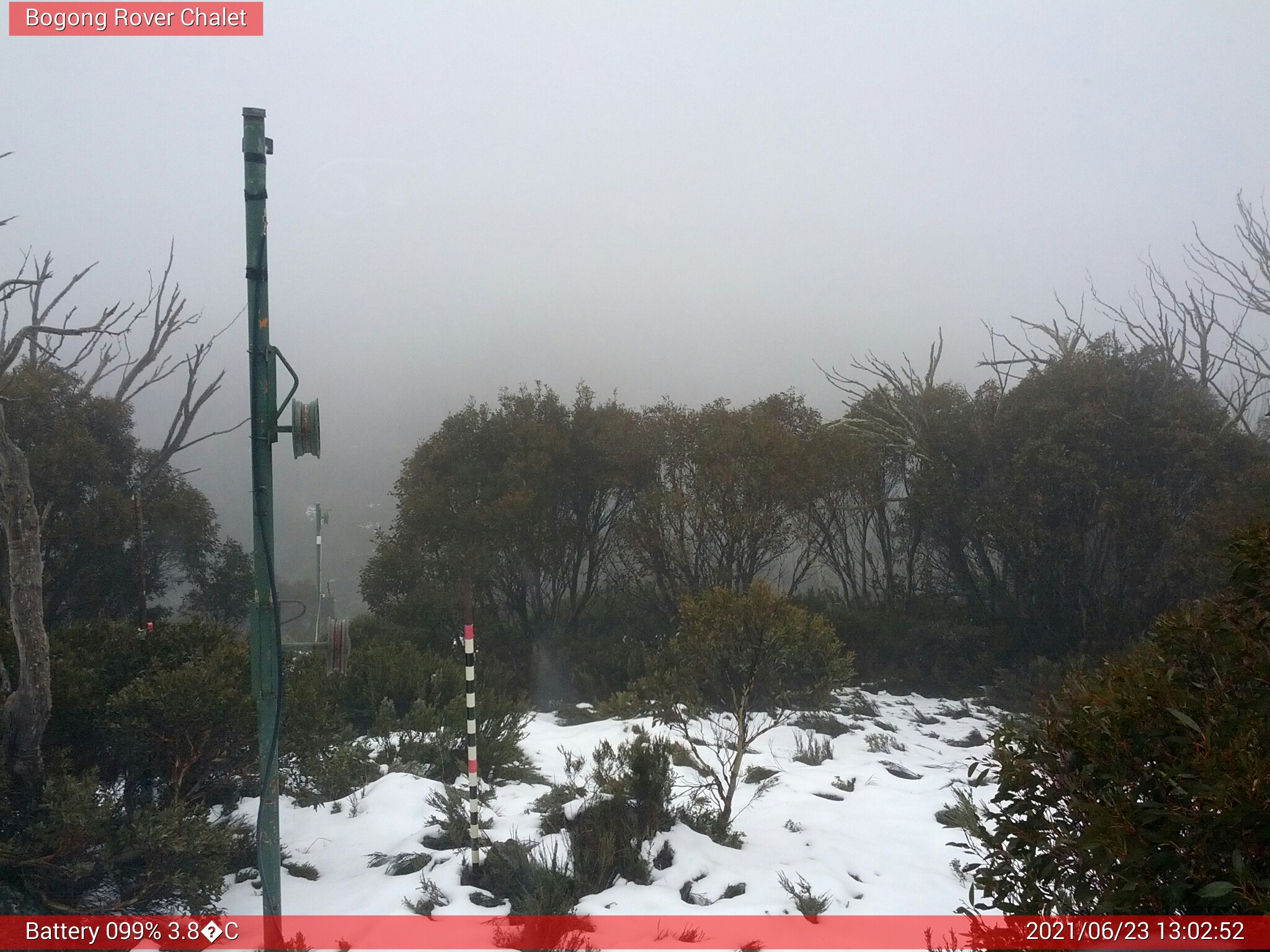 Bogong Web Cam 1:02pm Wednesday 23rd of June 2021