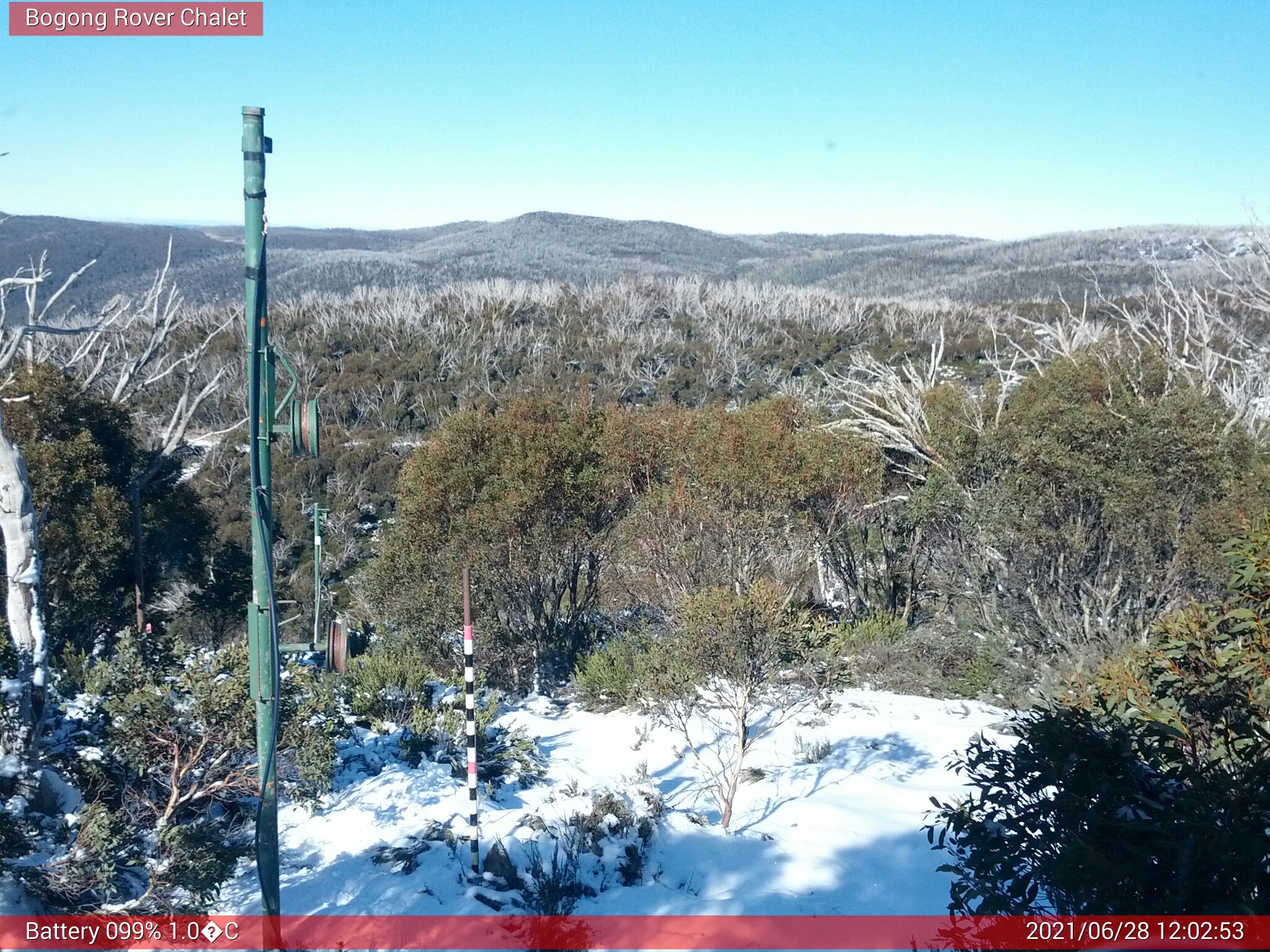 Bogong Web Cam 12:02pm Monday 28th of June 2021