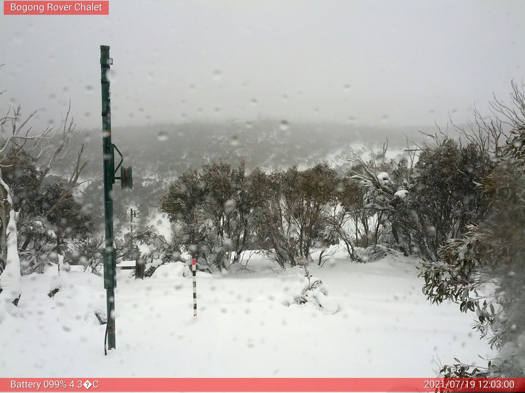 Bogong Web Cam 12:02pm Monday 19th of July 2021