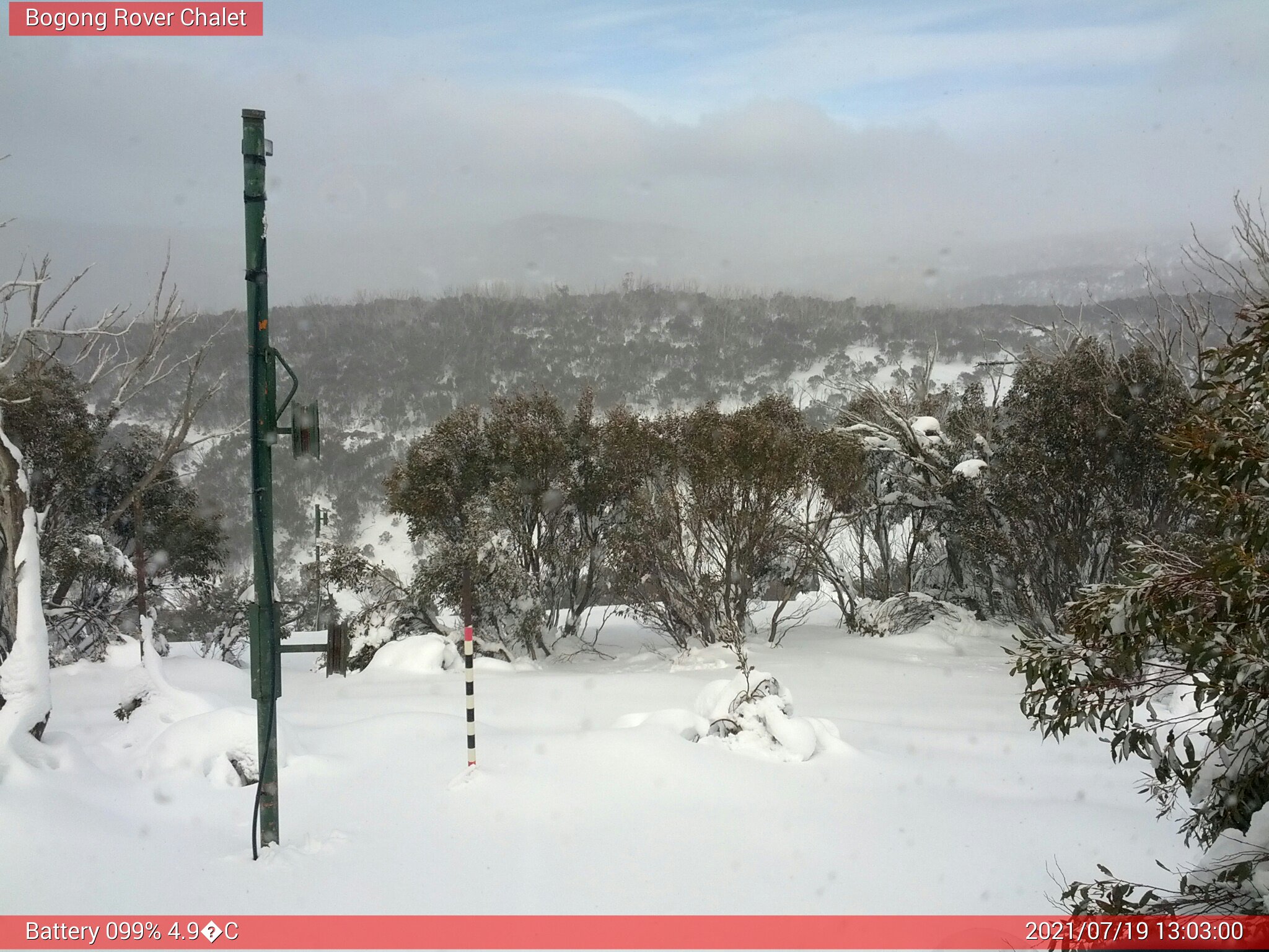 Bogong Web Cam 1:02pm Monday 19th of July 2021