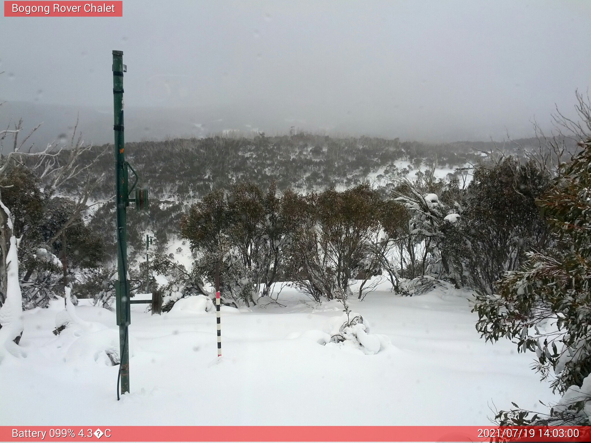 Bogong Web Cam 2:02pm Monday 19th of July 2021