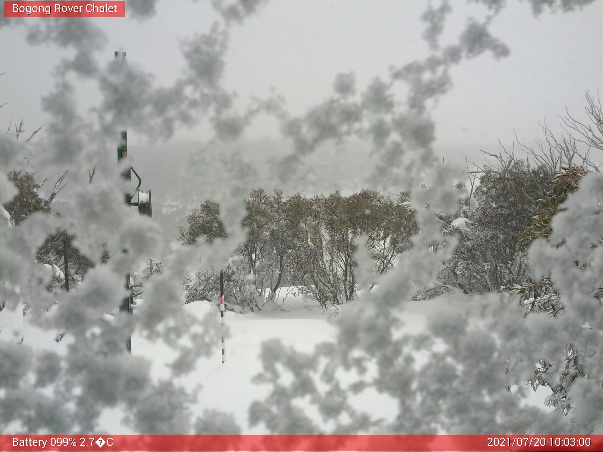 Bogong Web Cam 10:03am Tuesday 20th of July 2021