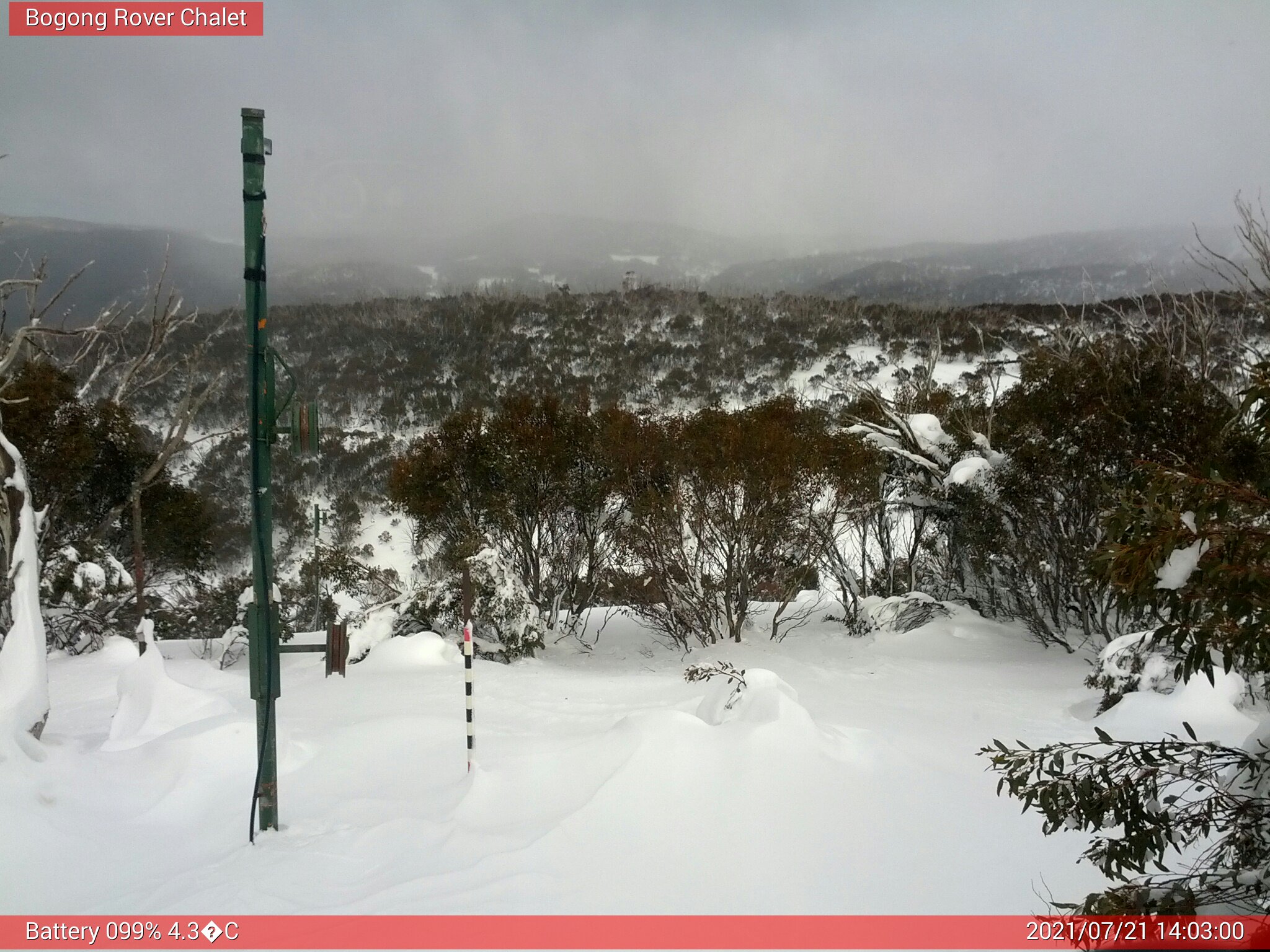 Bogong Web Cam 2:03pm Wednesday 21st of July 2021