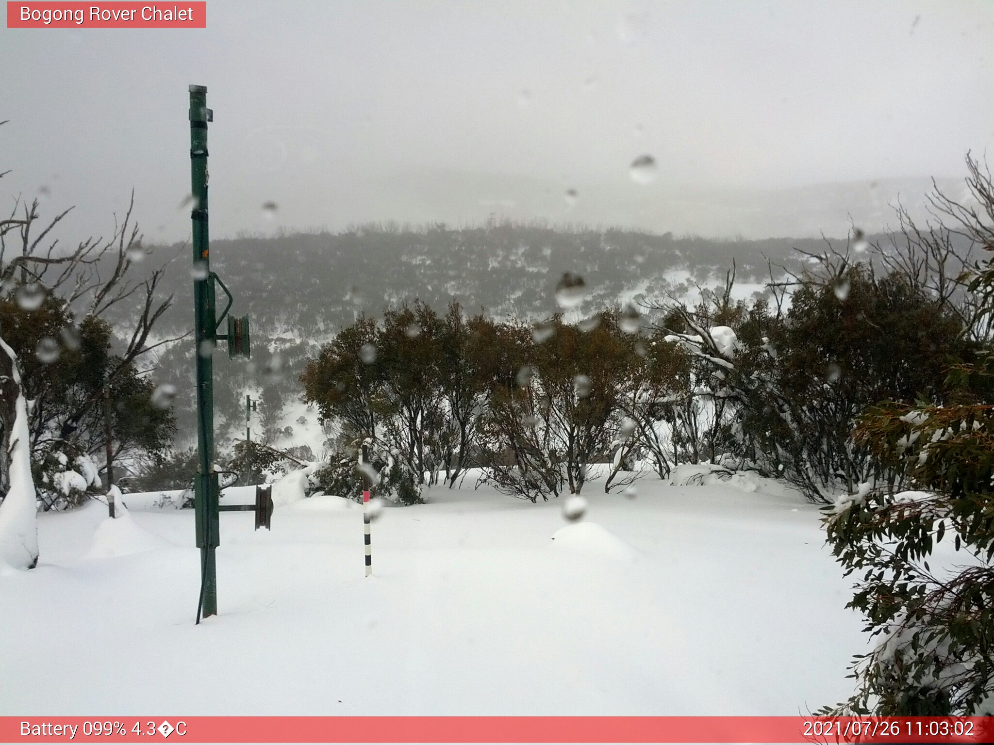 Bogong Web Cam 11:03am Monday 26th of July 2021