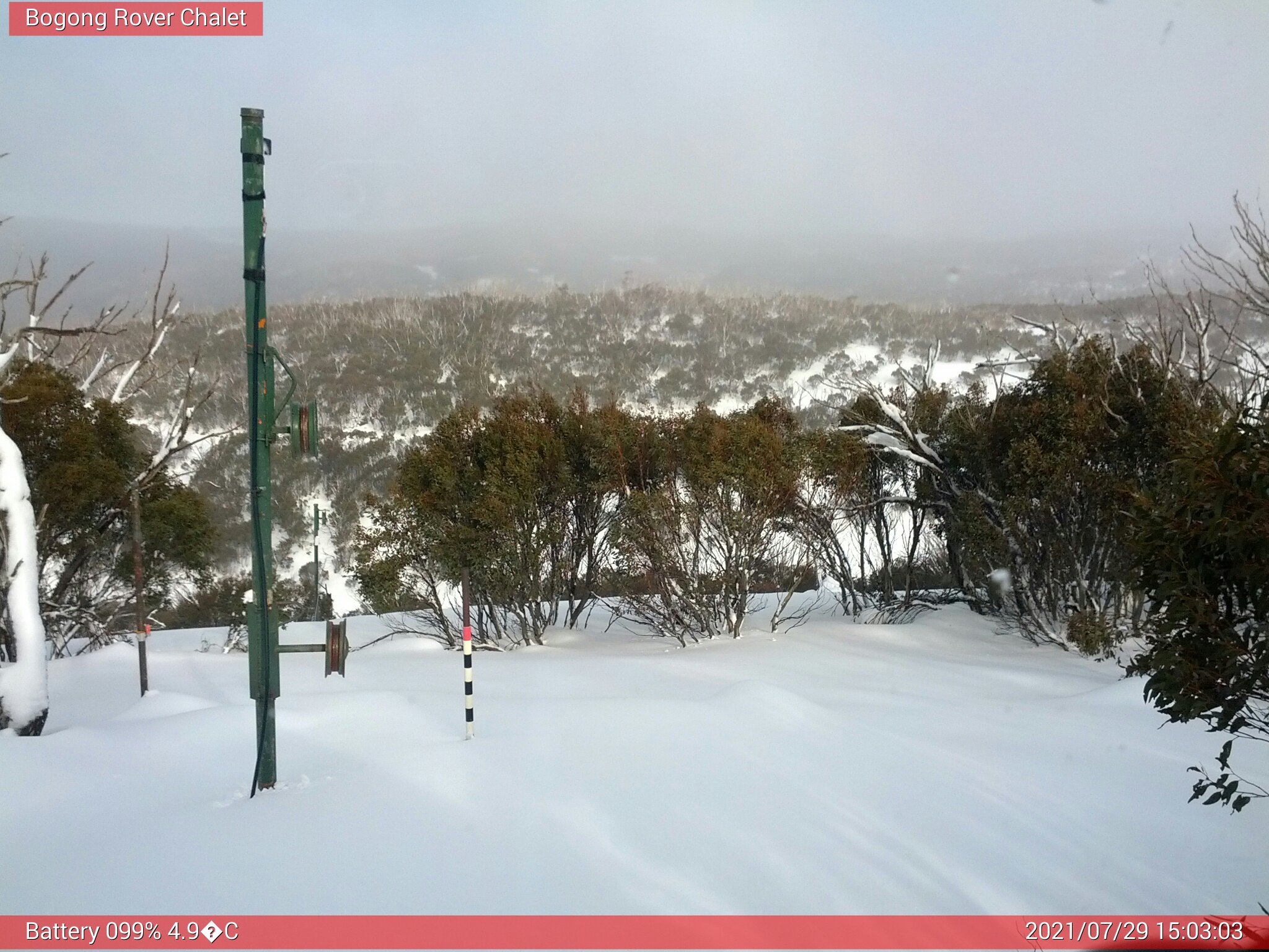 Bogong Web Cam 3:03pm Thursday 29th of July 2021