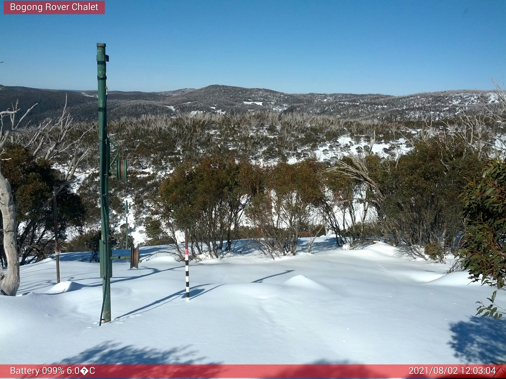 Bogong Web Cam 12:03pm Monday 2nd of August 2021