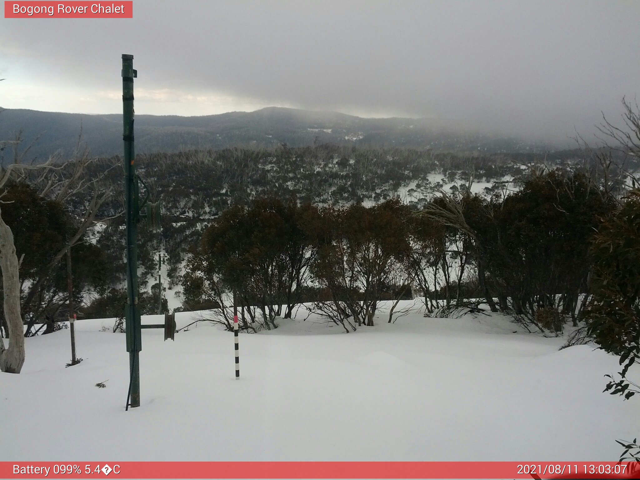 Bogong Web Cam 1:03pm Wednesday 11th of August 2021