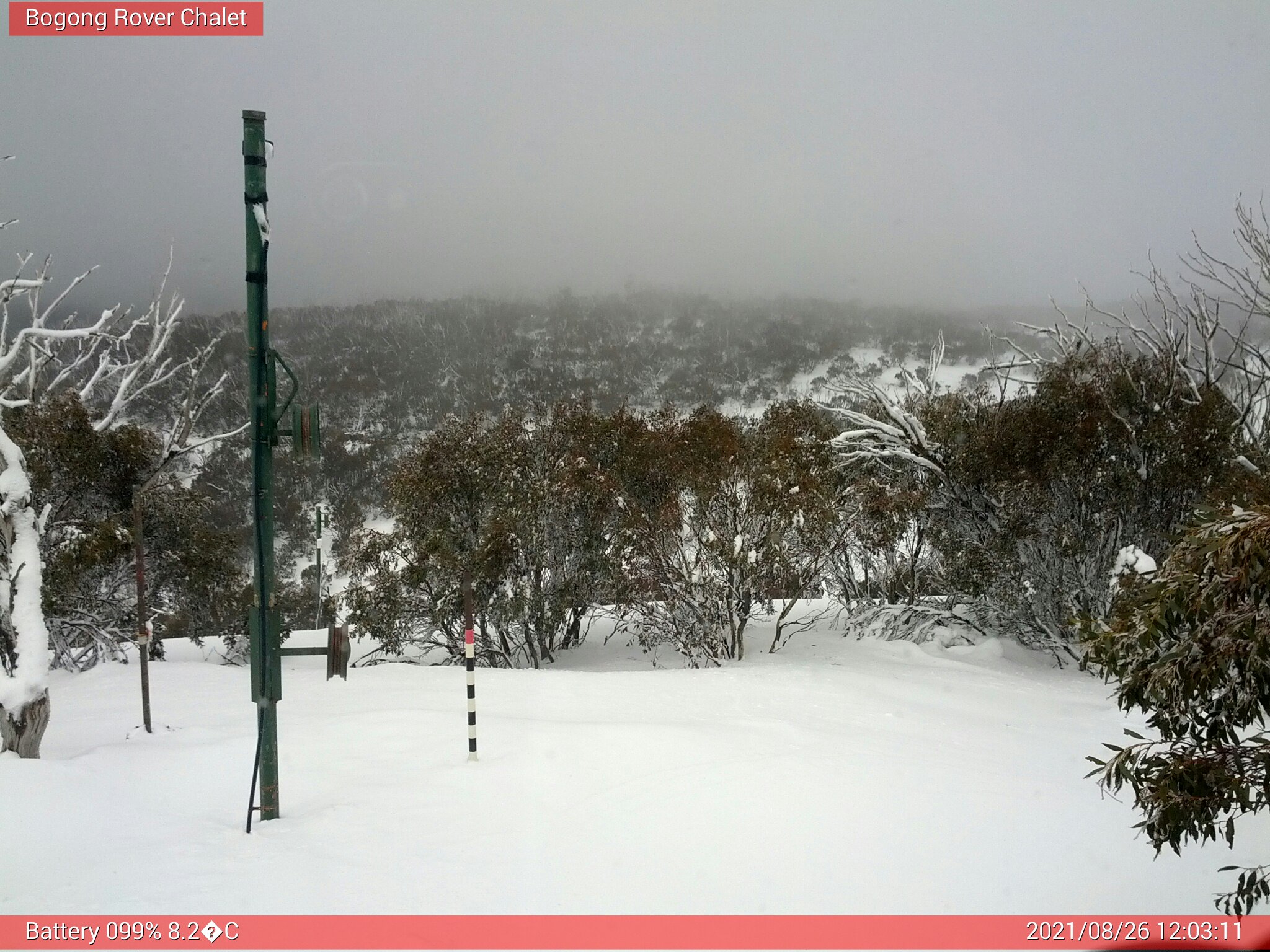 Bogong Web Cam 12:03pm Thursday 26th of August 2021