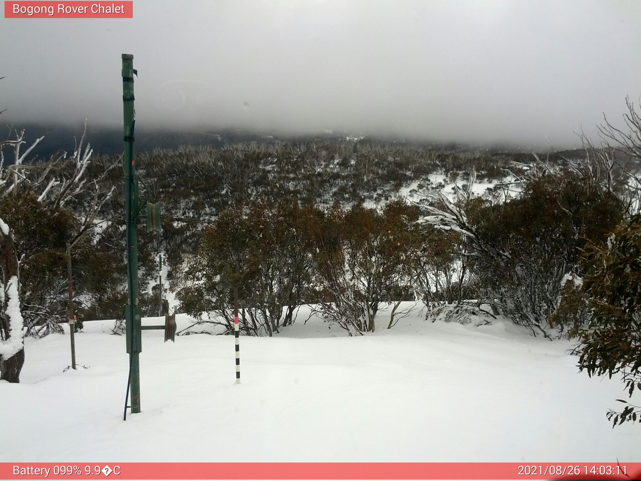 Bogong Web Cam 2:03pm Thursday 26th of August 2021