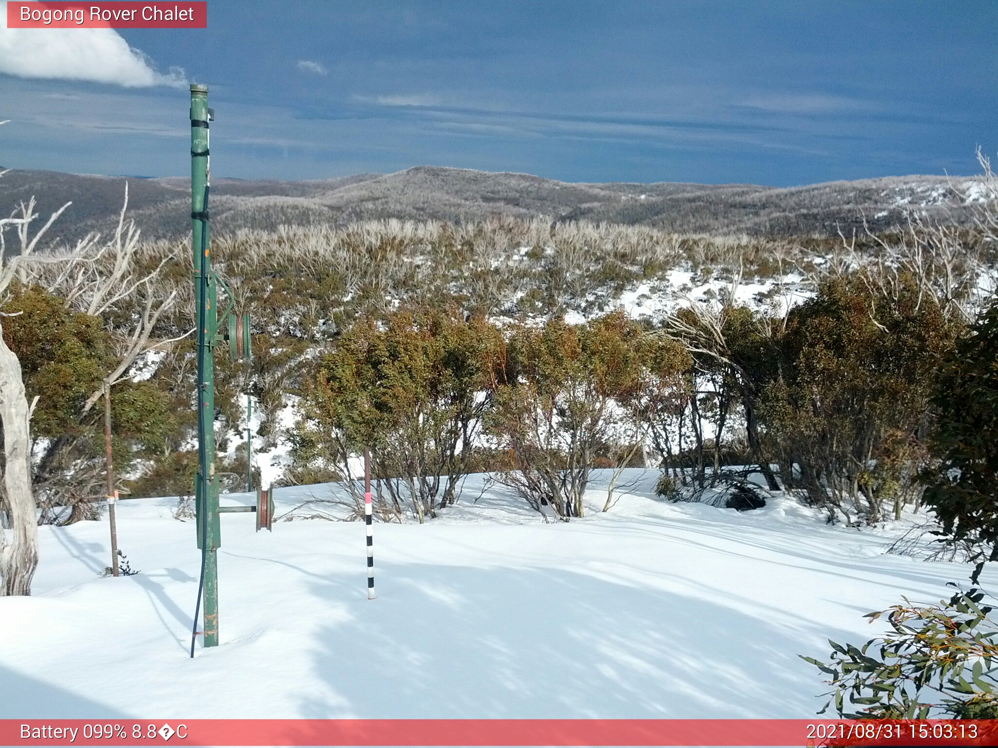 Bogong Web Cam 3:03pm Tuesday 31st of August 2021