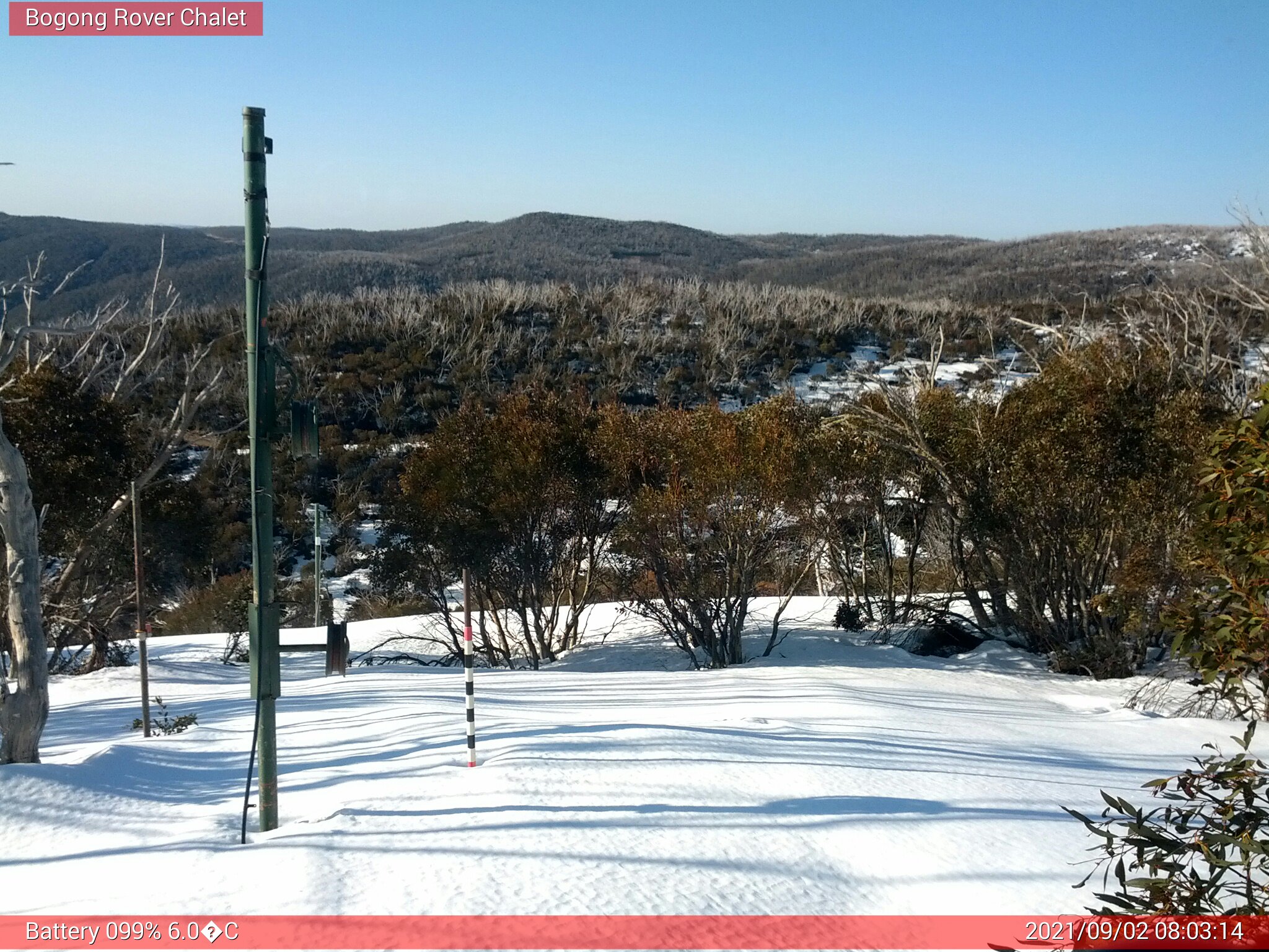 Bogong Web Cam 8:03am Thursday 2nd of September 2021