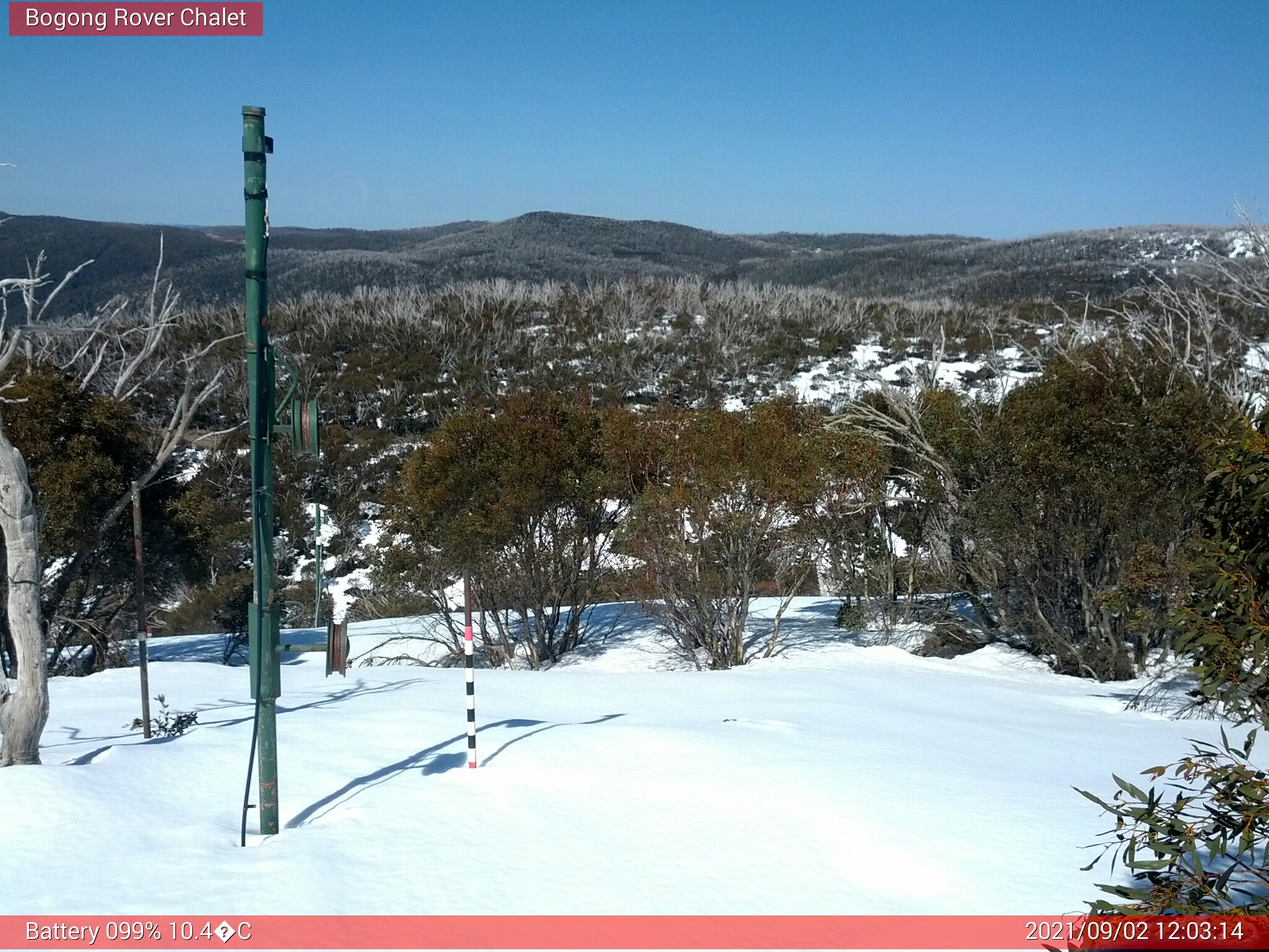 Bogong Web Cam 12:03pm Thursday 2nd of September 2021