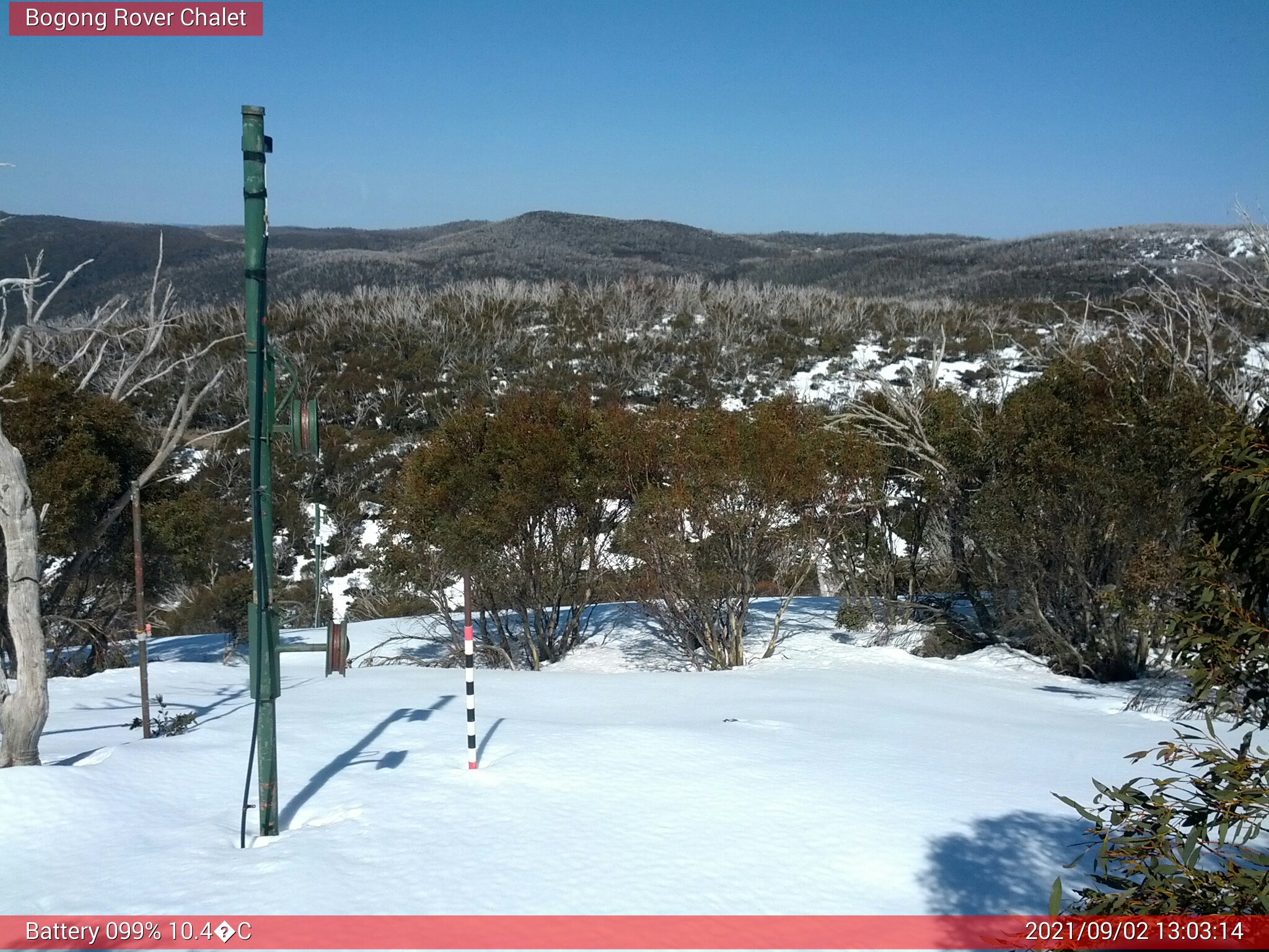 Bogong Web Cam 1:03pm Thursday 2nd of September 2021