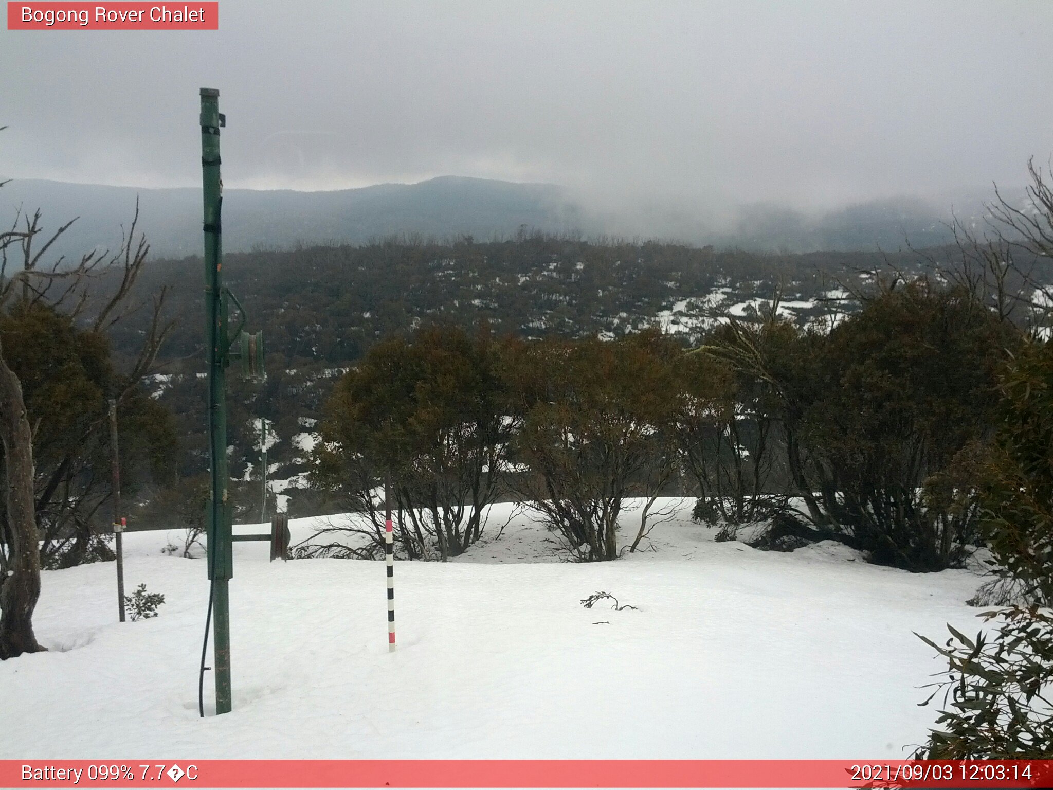 Bogong Web Cam 12:03pm Friday 3rd of September 2021