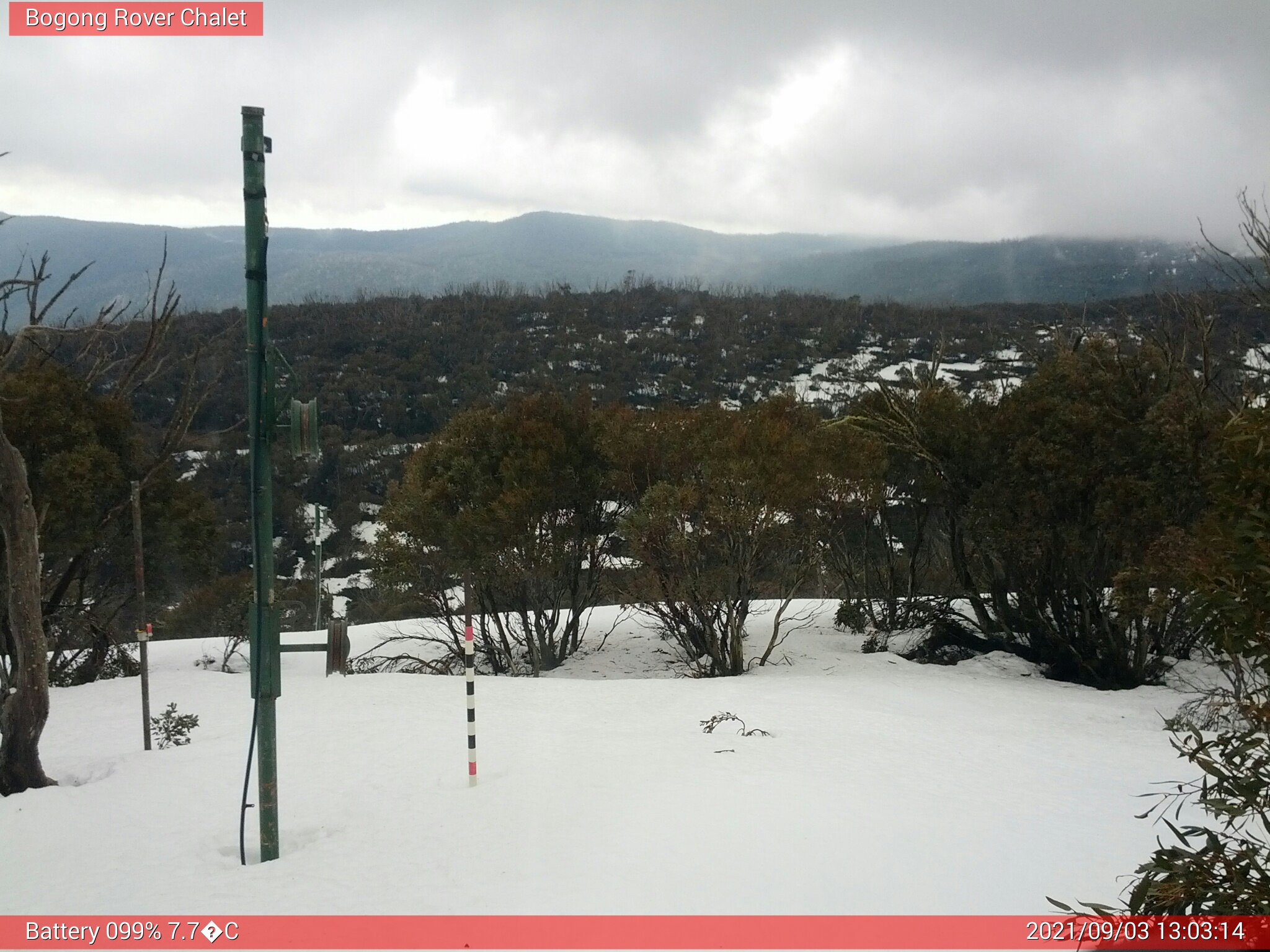 Bogong Web Cam 1:03pm Friday 3rd of September 2021