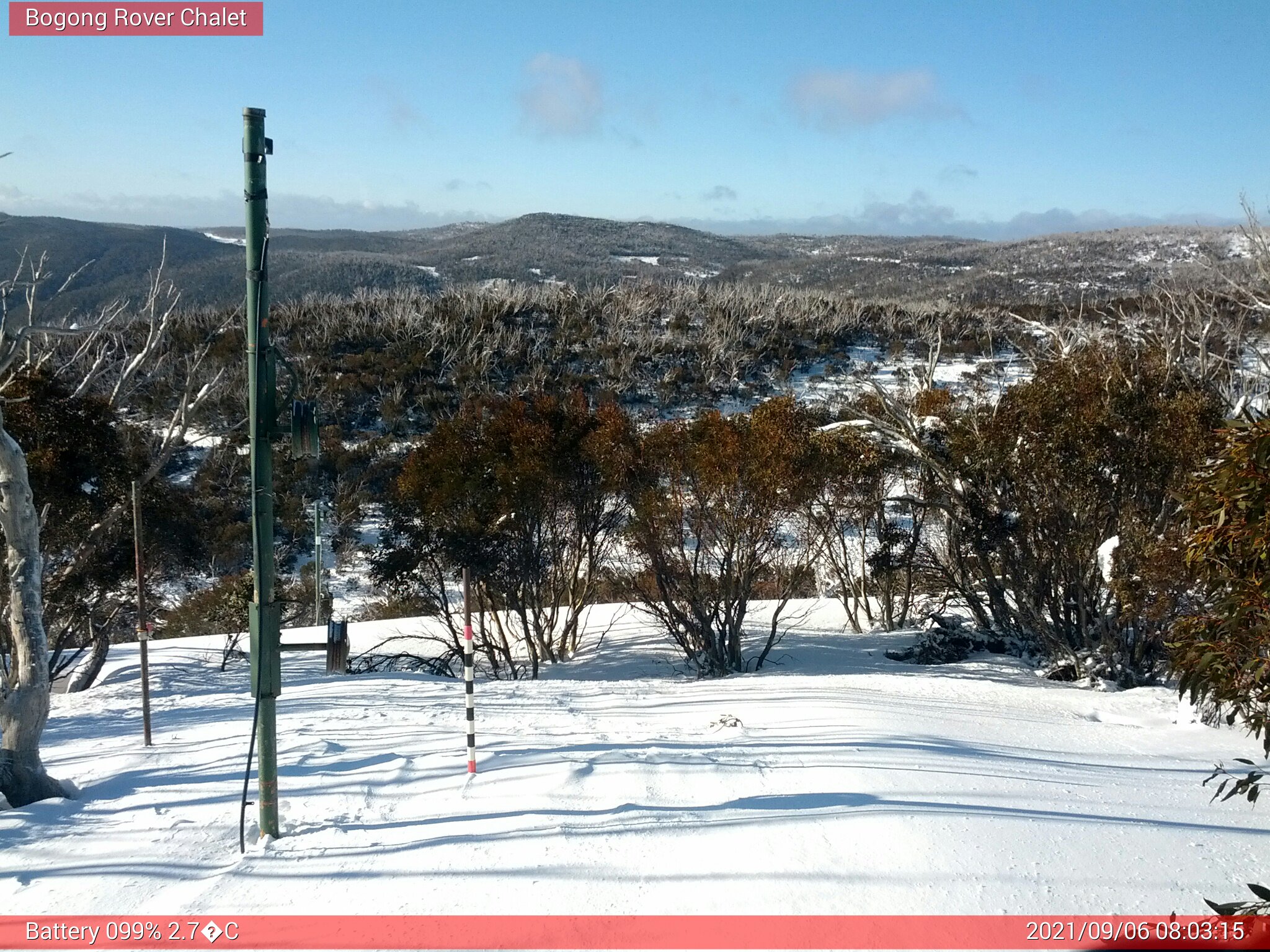 Bogong Web Cam 8:03am Monday 6th of September 2021