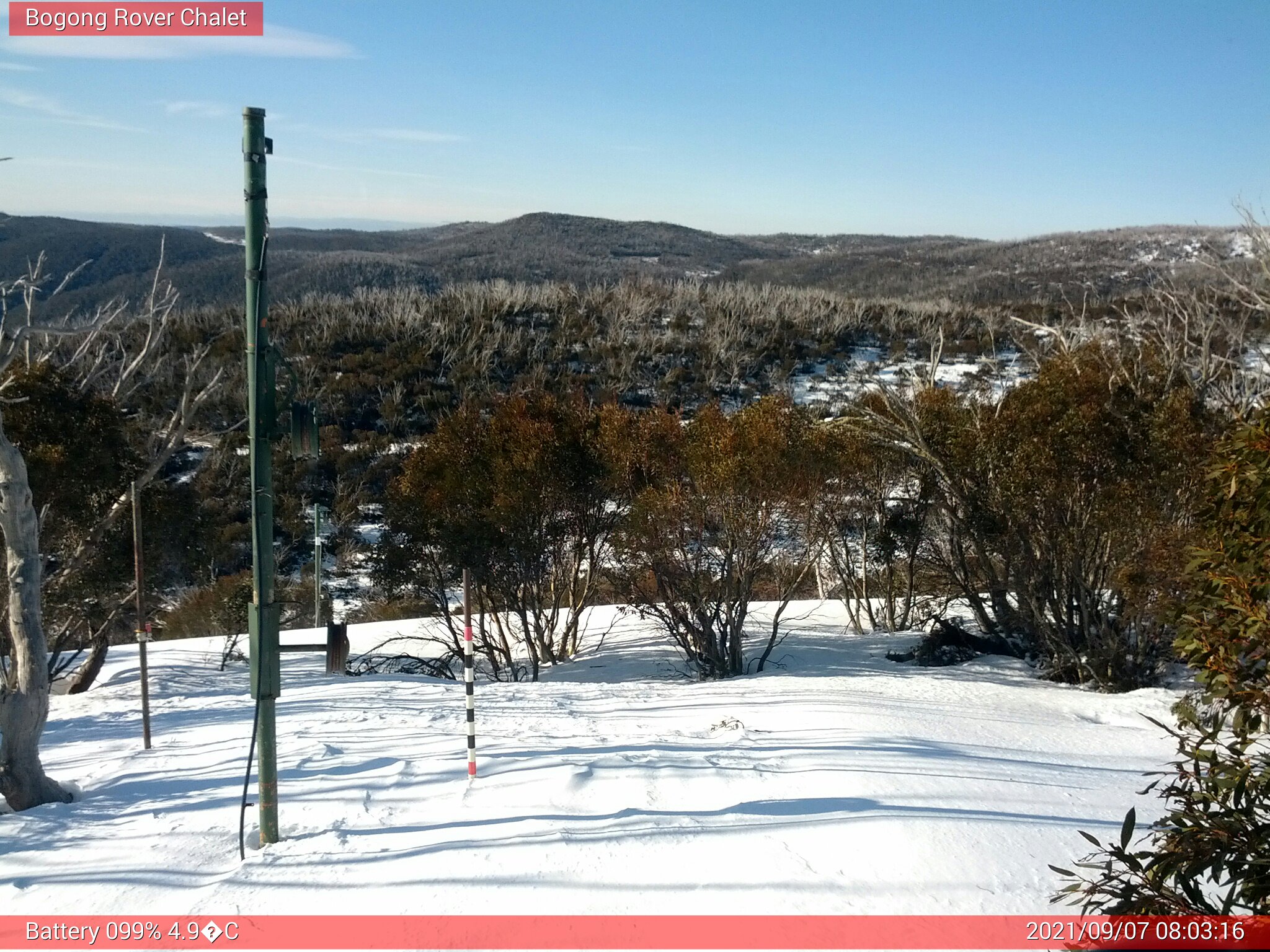 Bogong Web Cam 8:03am Tuesday 7th of September 2021