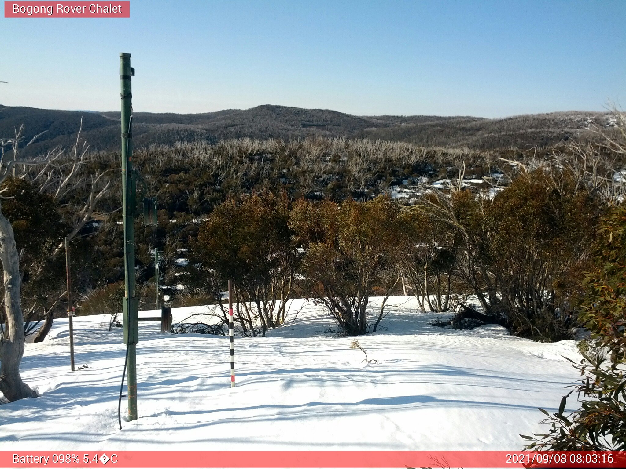 Bogong Web Cam 8:03am Wednesday 8th of September 2021